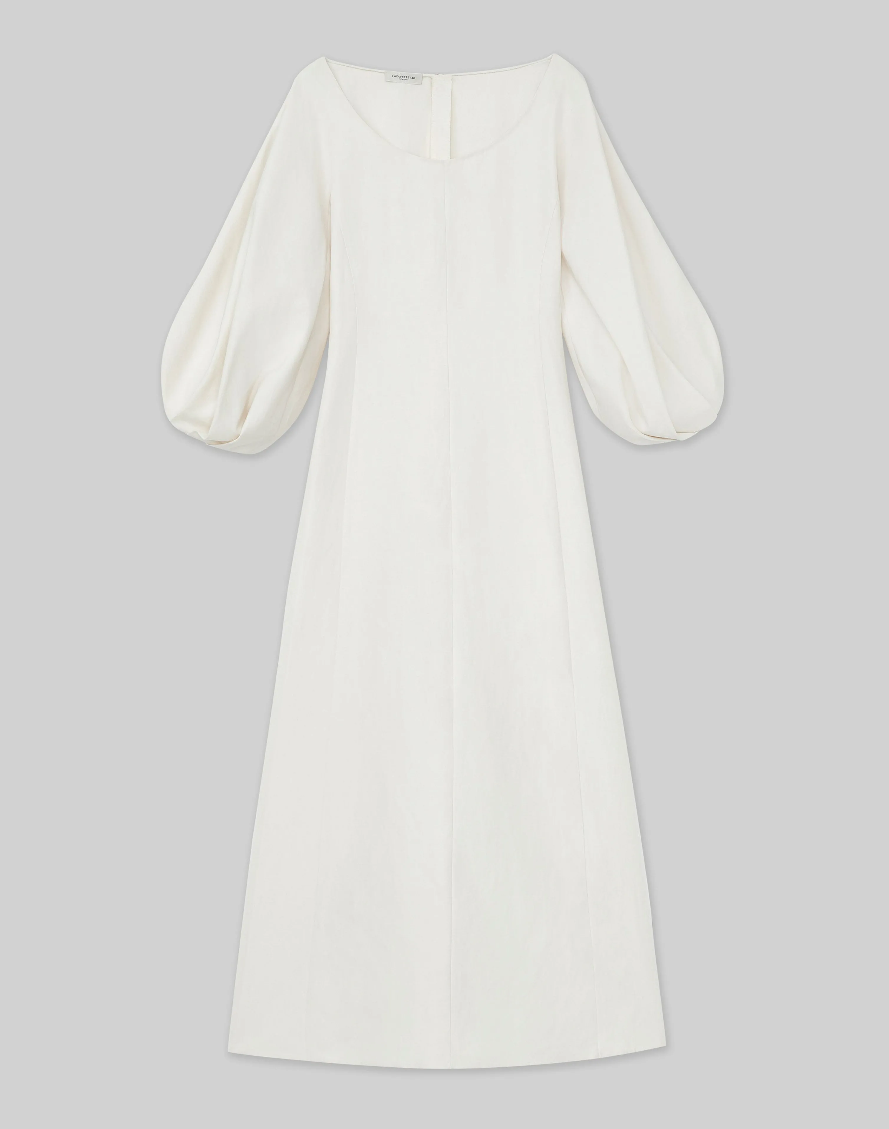 Silk-Linen Lantern Sleeve Dress