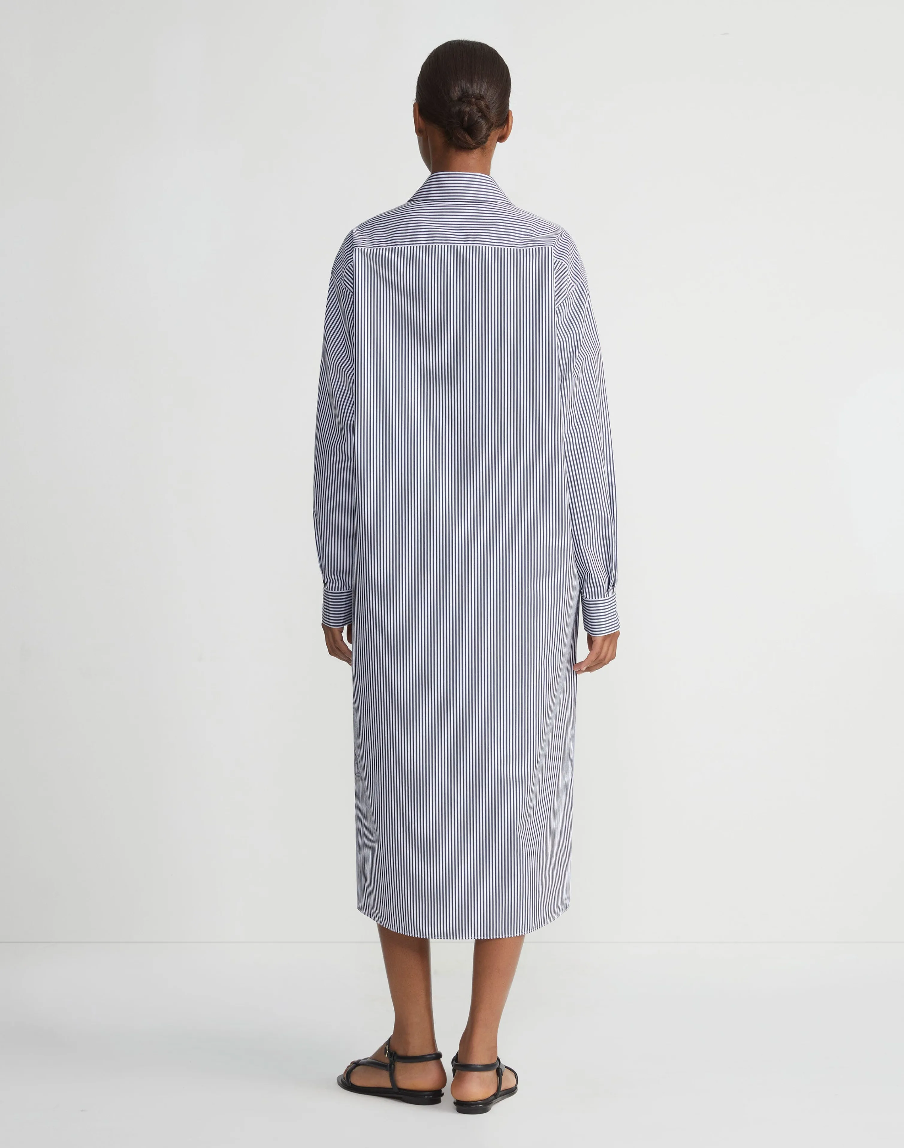 Stripe Cotton Poplin Button Sleeve Oversized Shirtdress