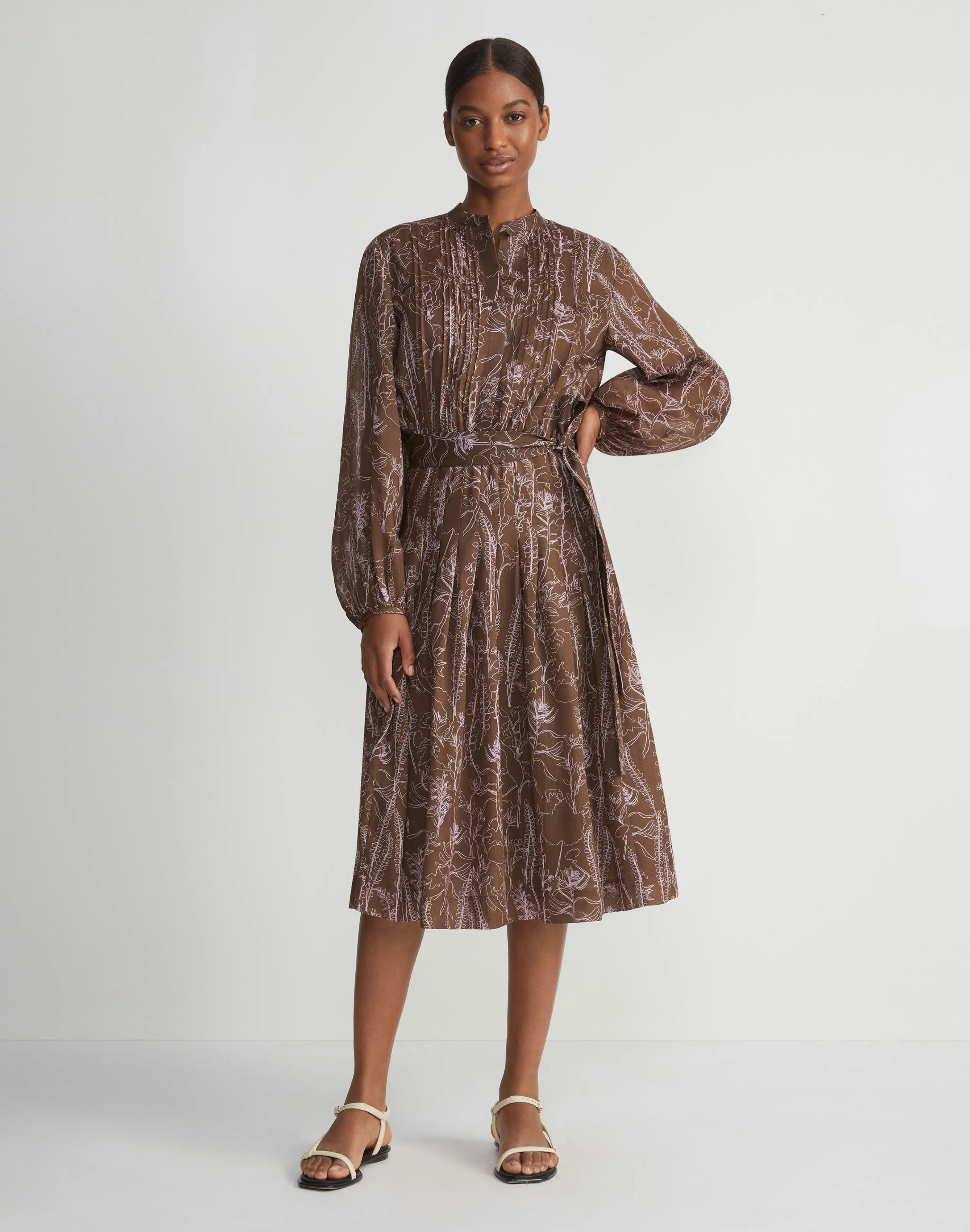 Flora Print Sustainable Gemma Cloth Voile Pintuck Midi Dress