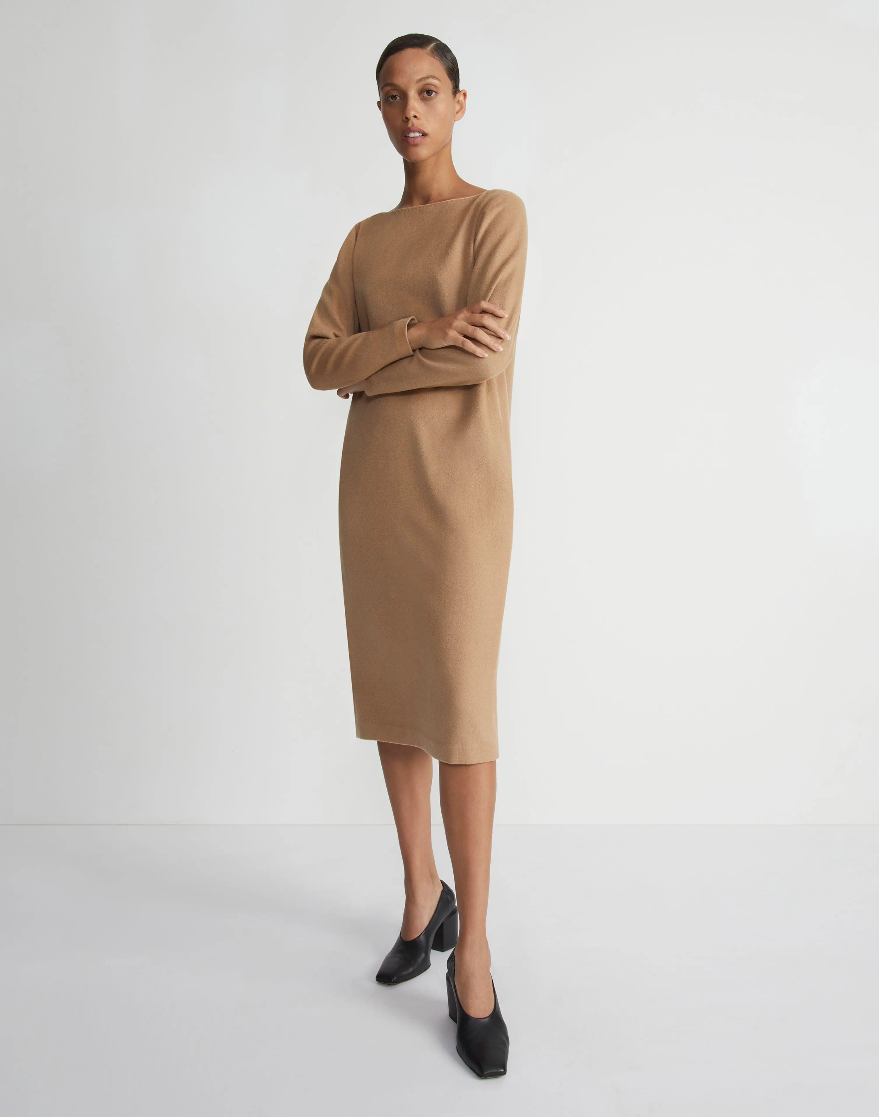 Camel Hair Bateau Neck Dress