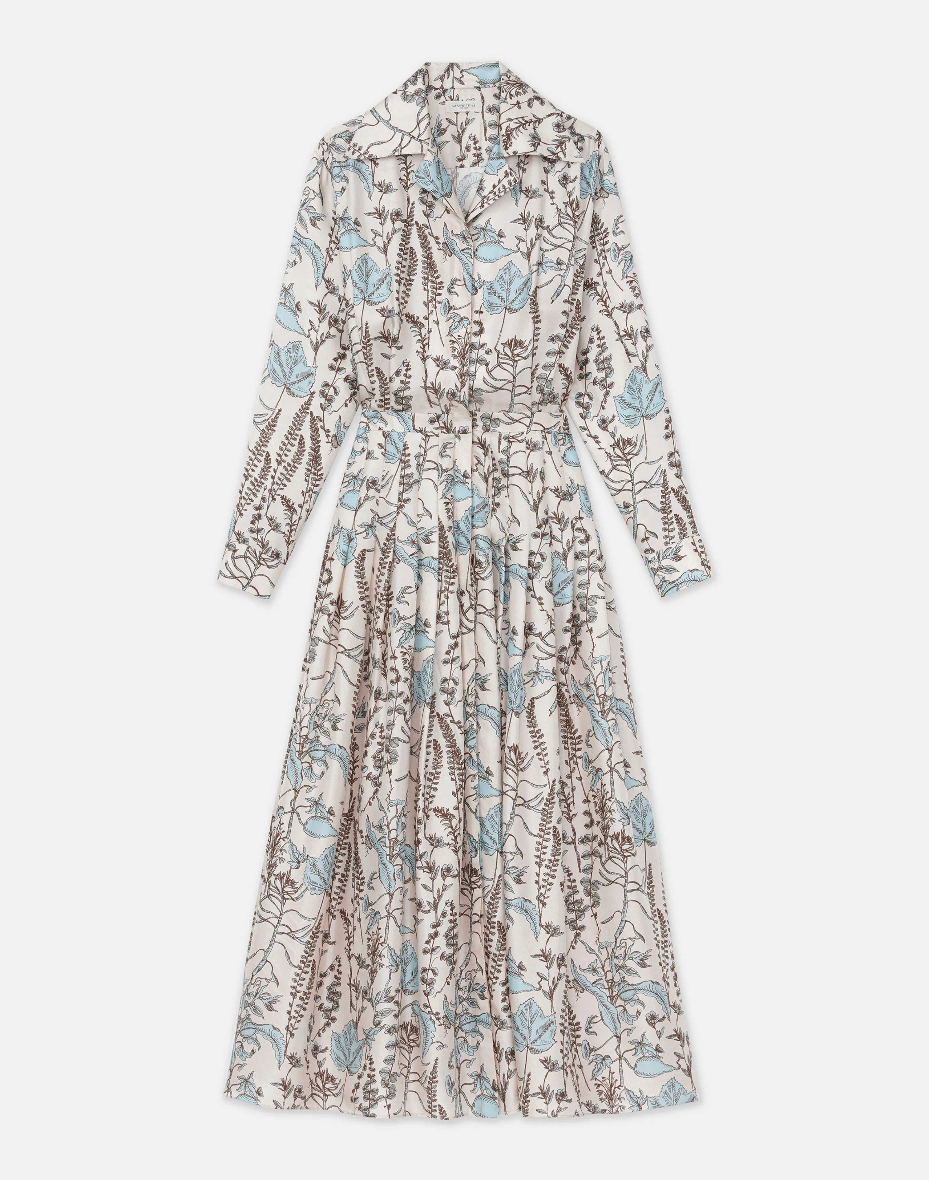 Flora Trail Print Silk Twill Pleated Shirtdress