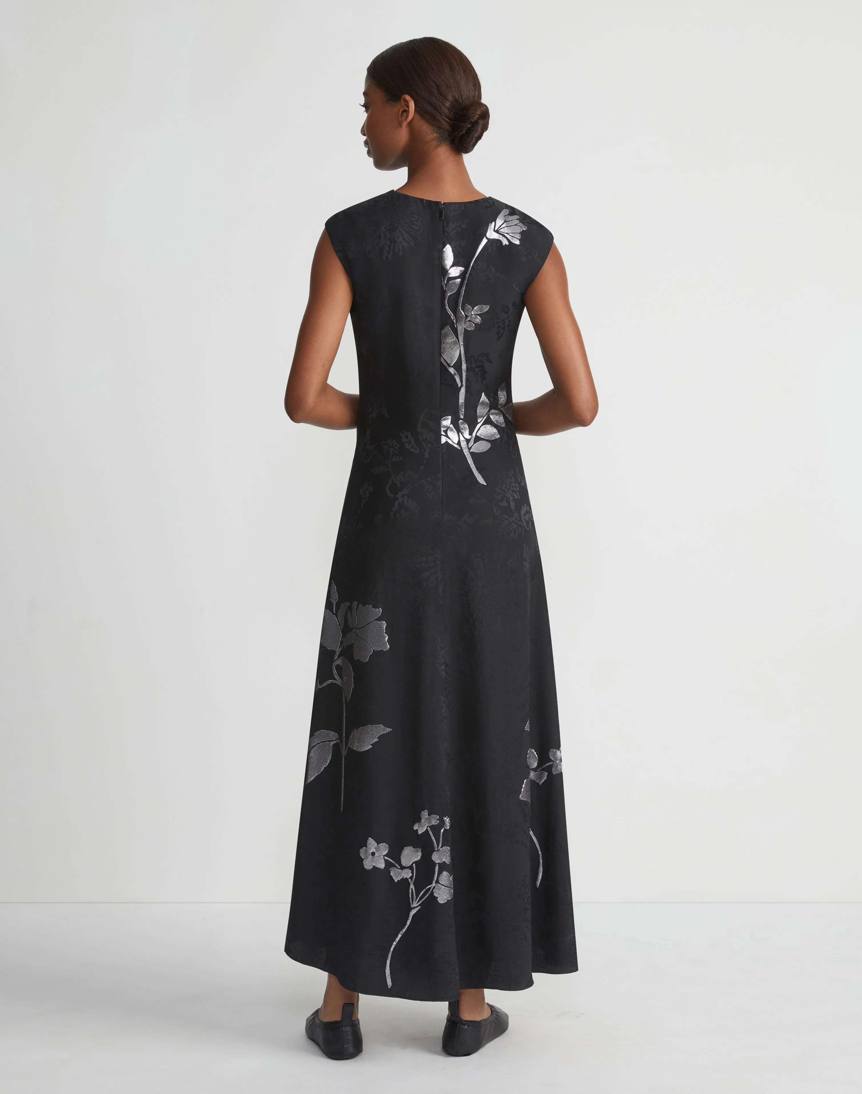 Flora Bloom Metallic Jacquard Viscose-Silk Dress