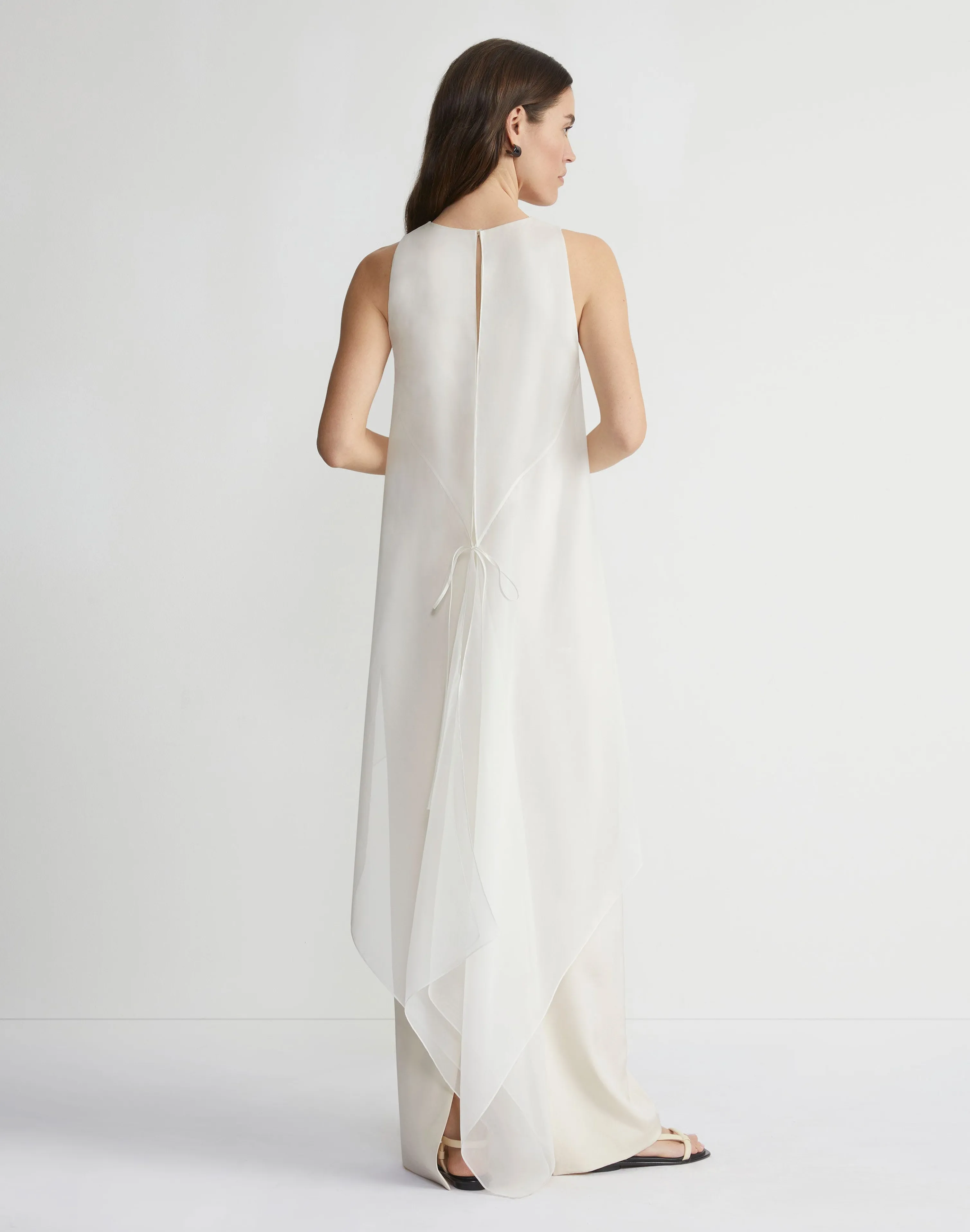 Silk Organza Overlay Tie Back Gown