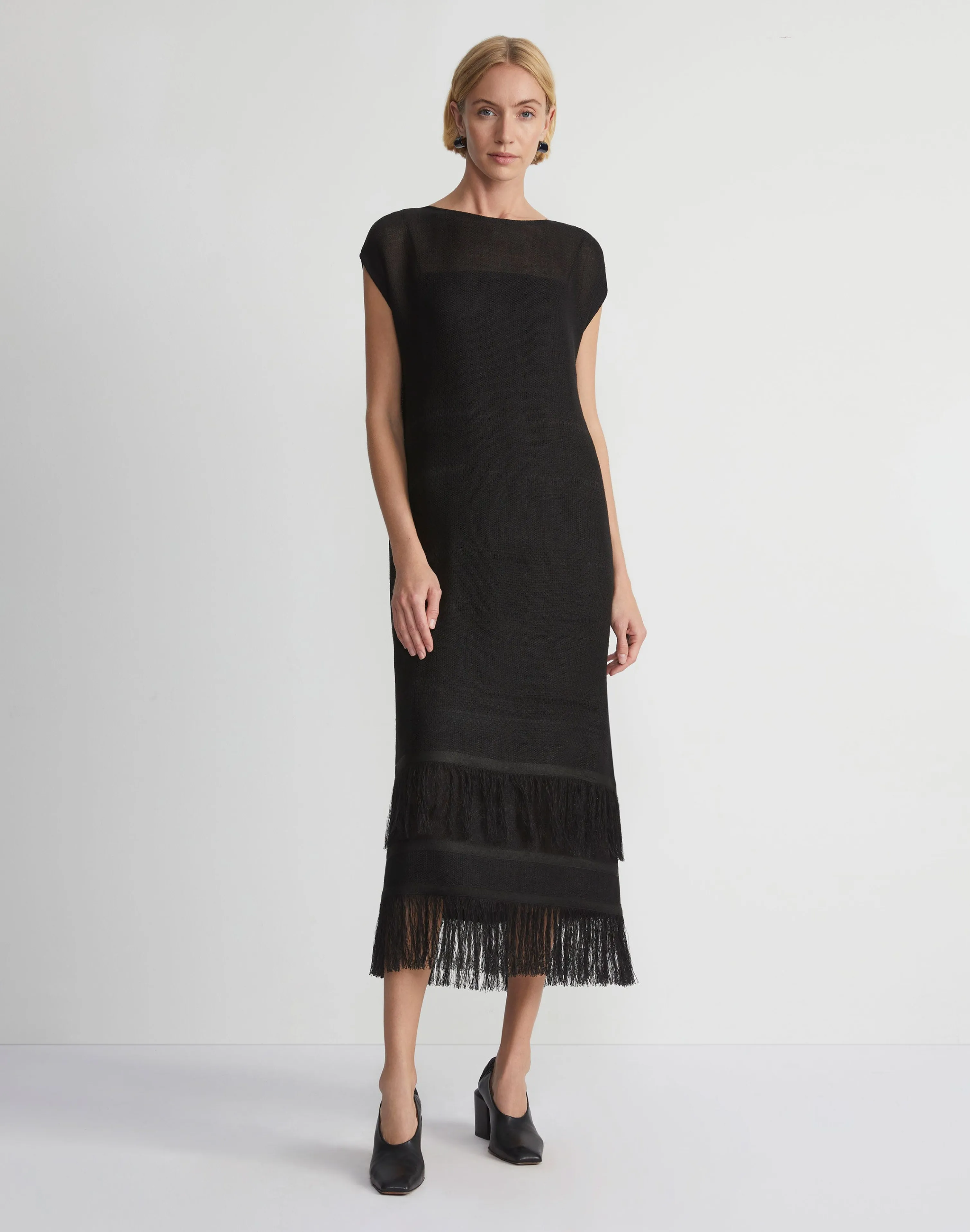 Burlap Jacquard Linen-Viscose Fringed Dress