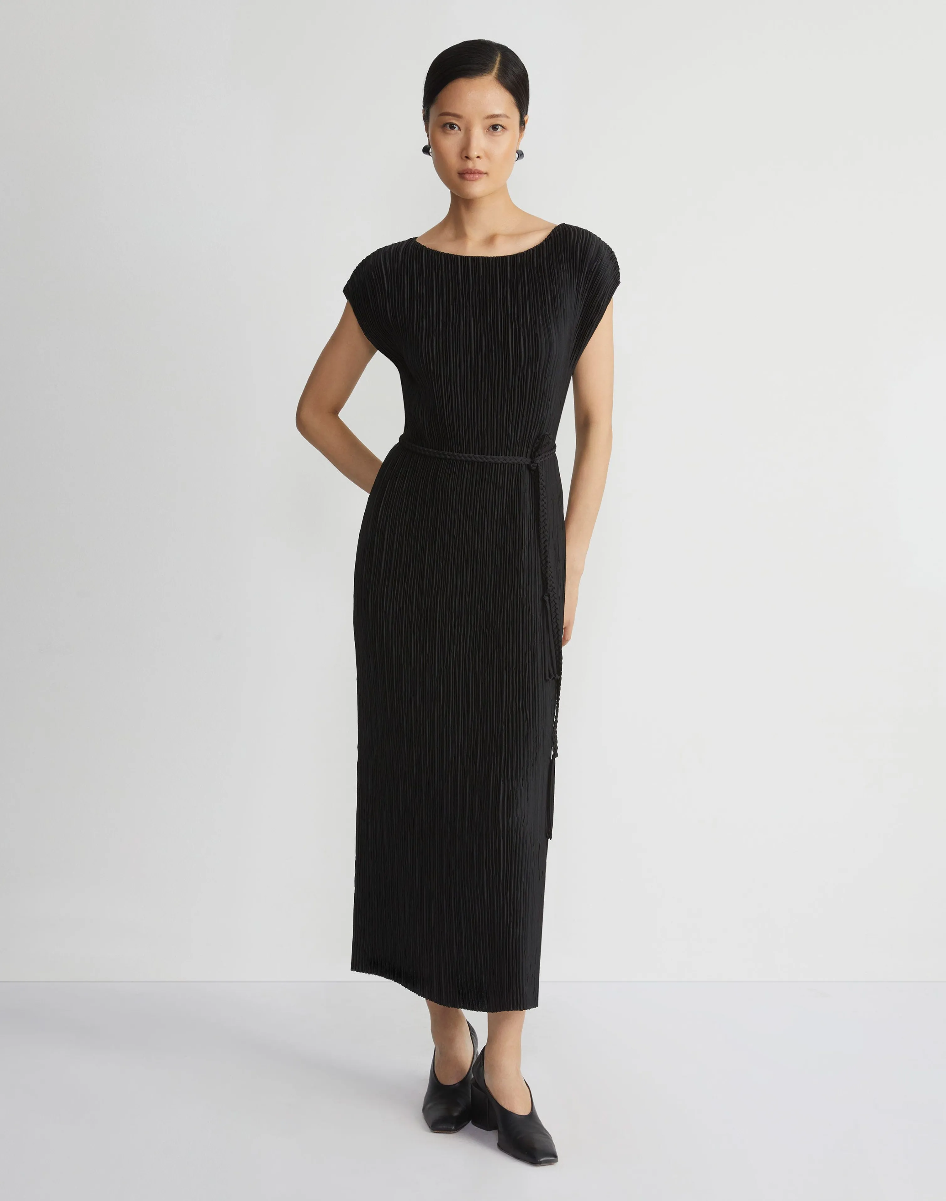 Recycled Poly Satin Plissé Dolman Dress