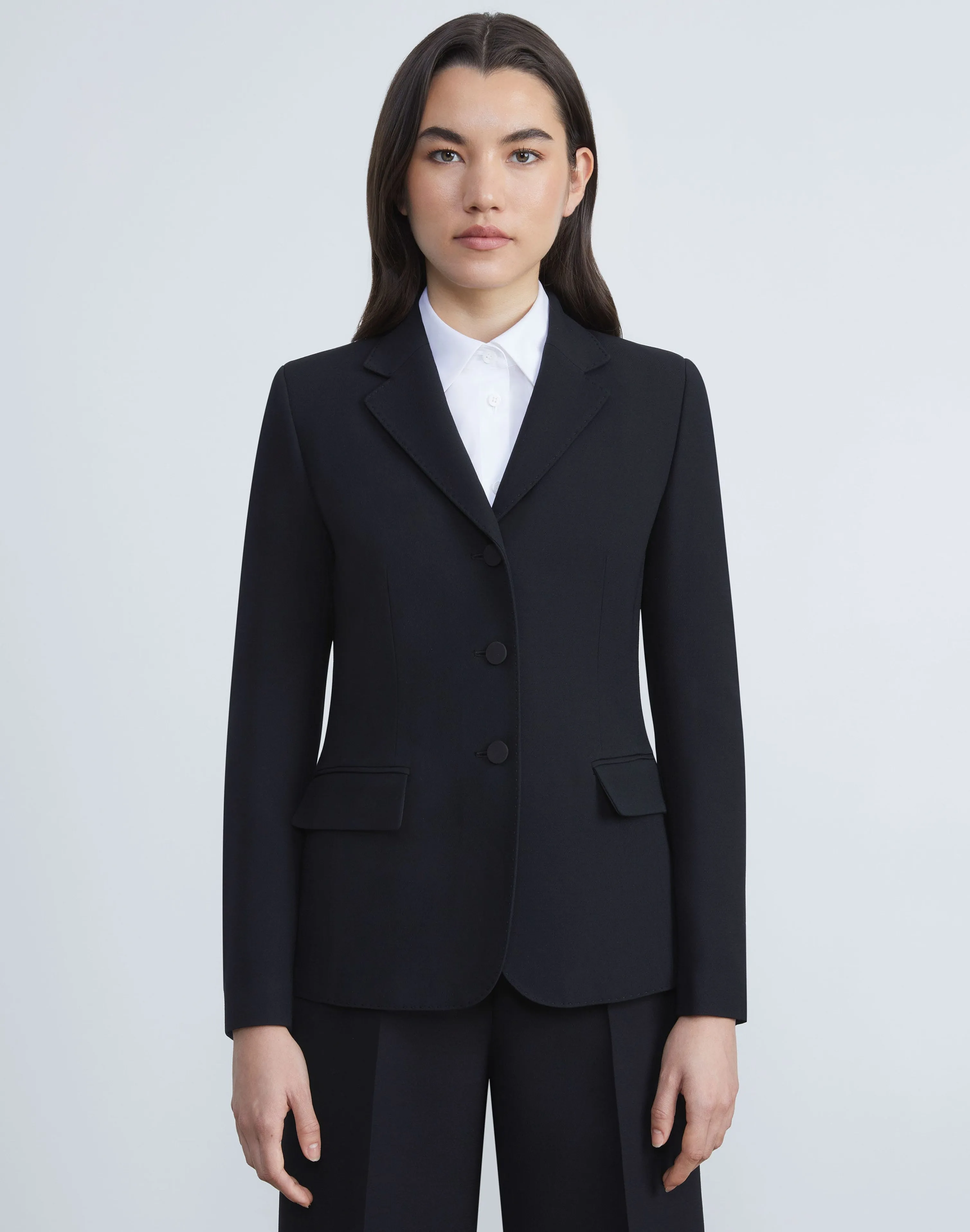 Wool-Silk Crepe Three-Button Academy Blazer
