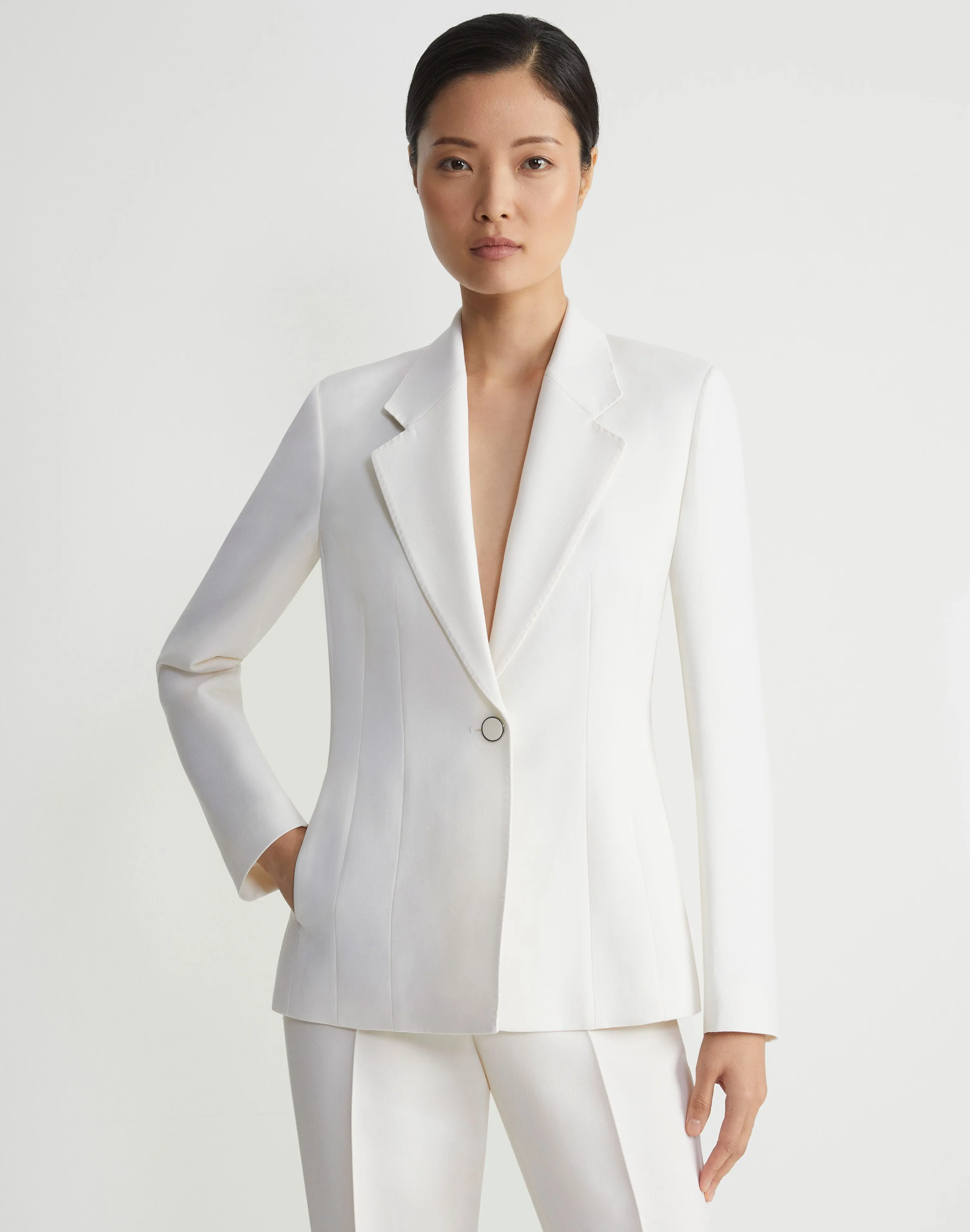 Wool-Silk Crepe Single Button Blazer