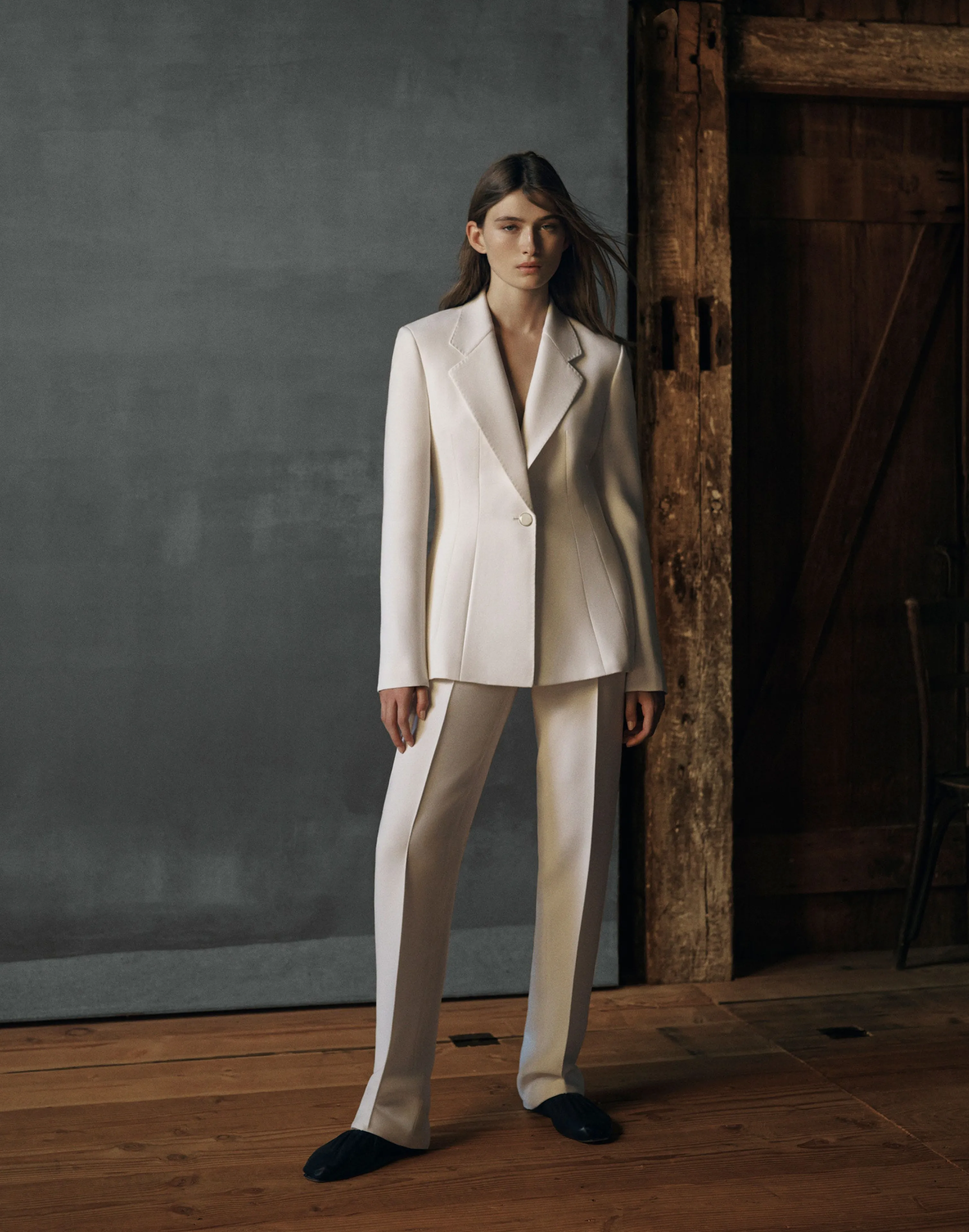 Wool-Silk Crepe Single Button Blazer