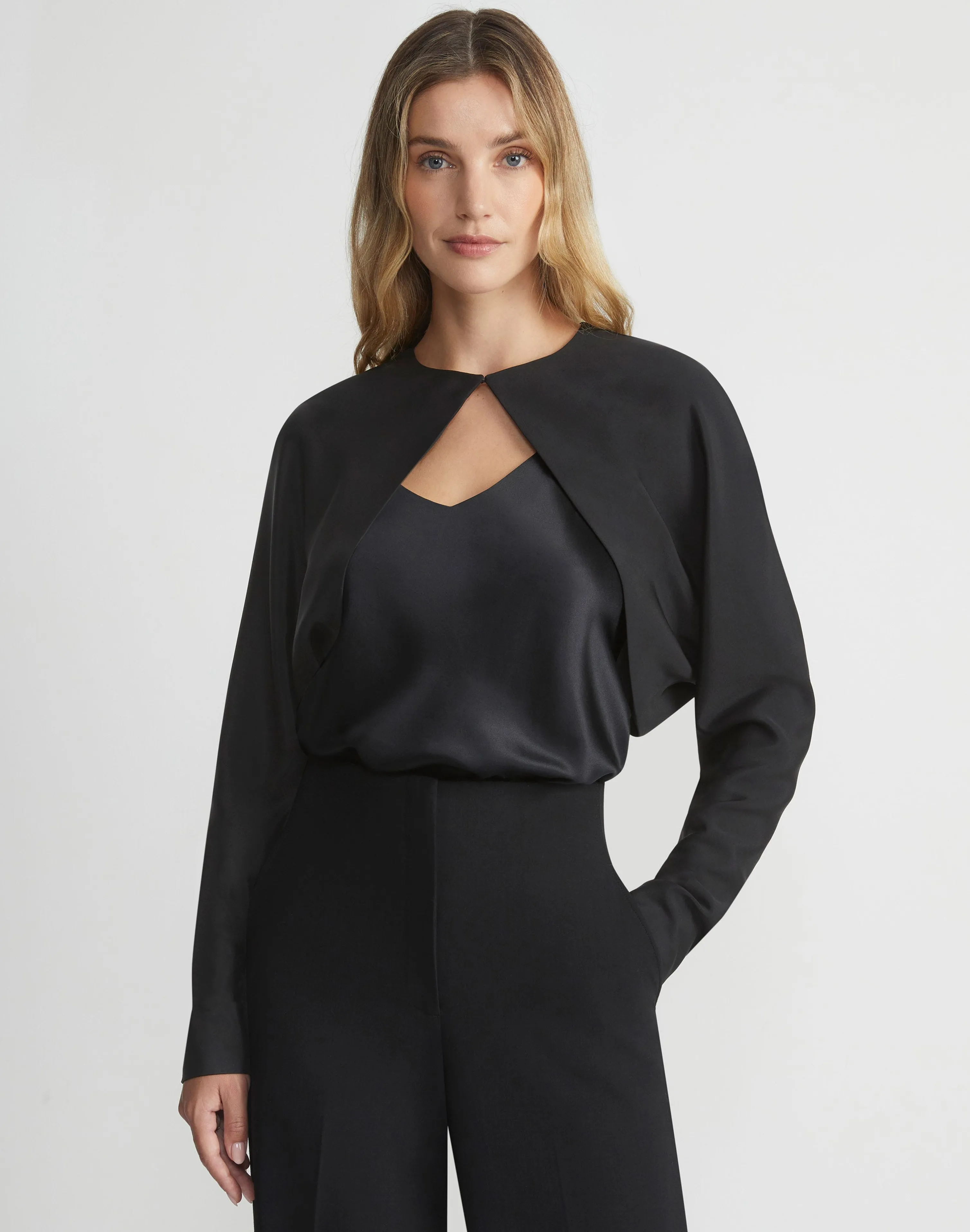 Silk Stretch Crepe De Chine Cutaway Bolero