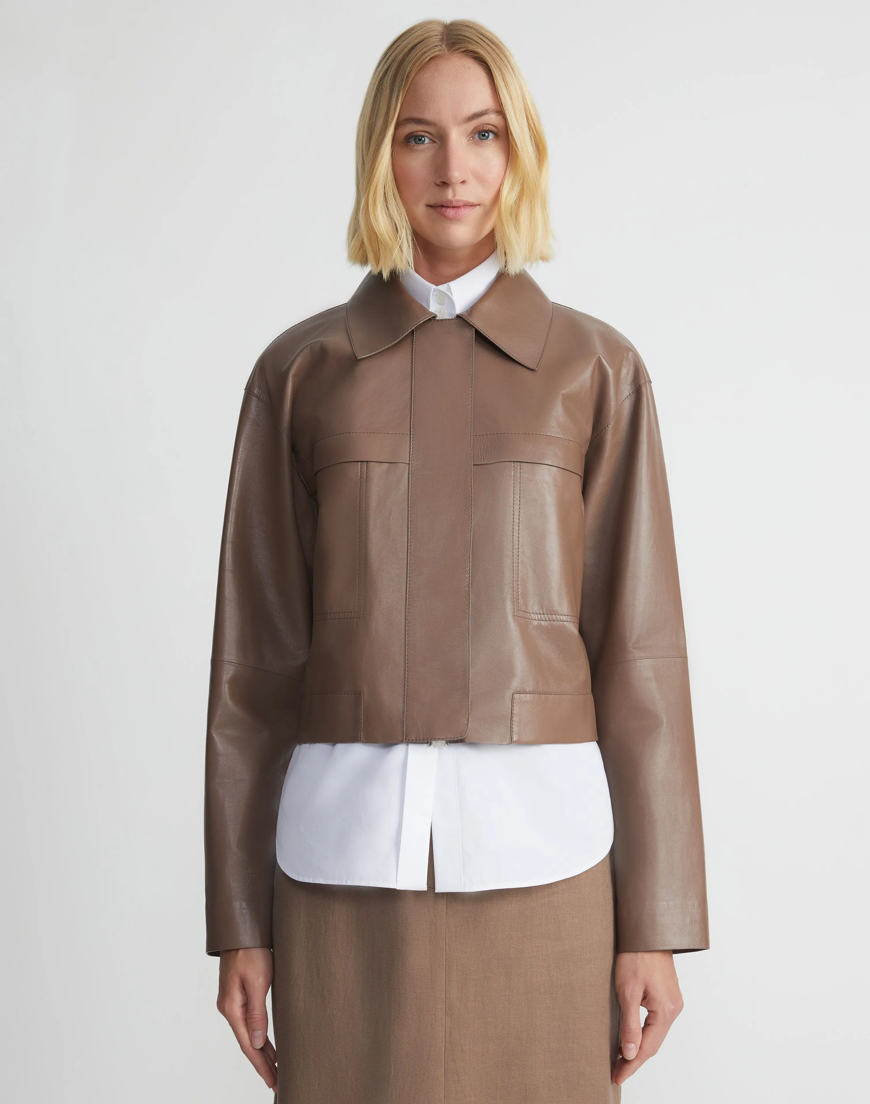 Nappa Leather Patch Pocket Bomber Jacket