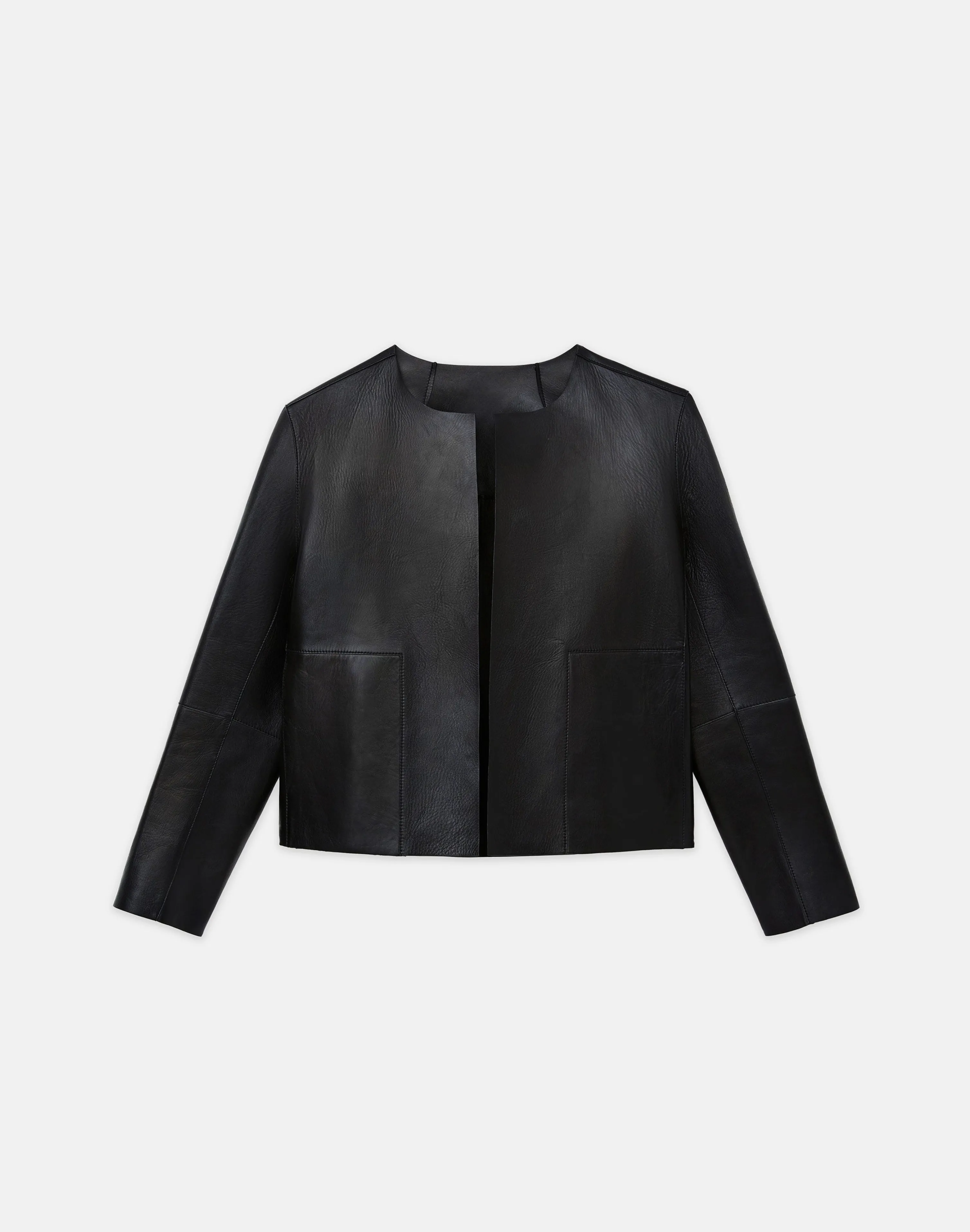 Nappa Leather Collarless Open Front Jacket
