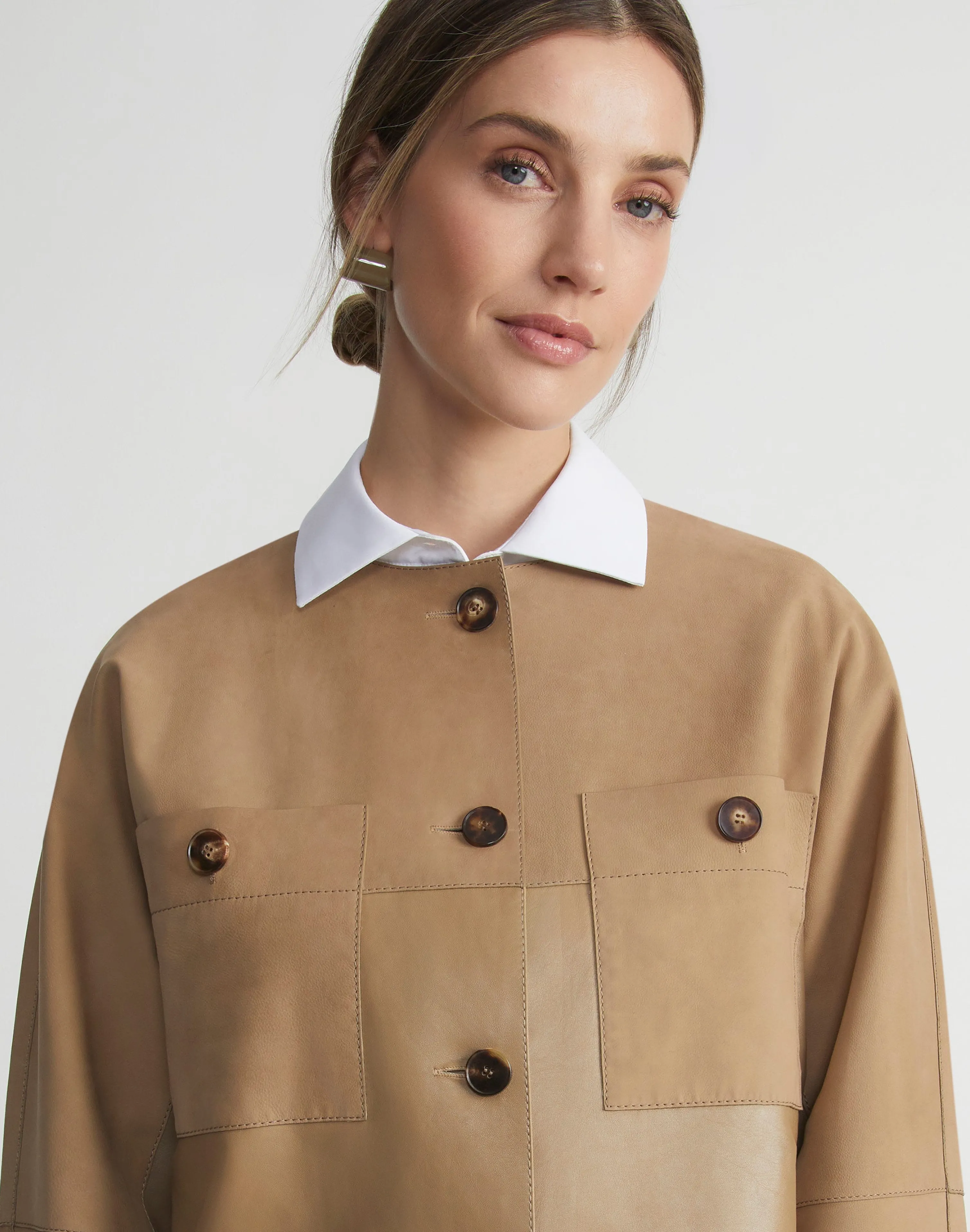 Nubuck Suede & Leather Collarless Jacket