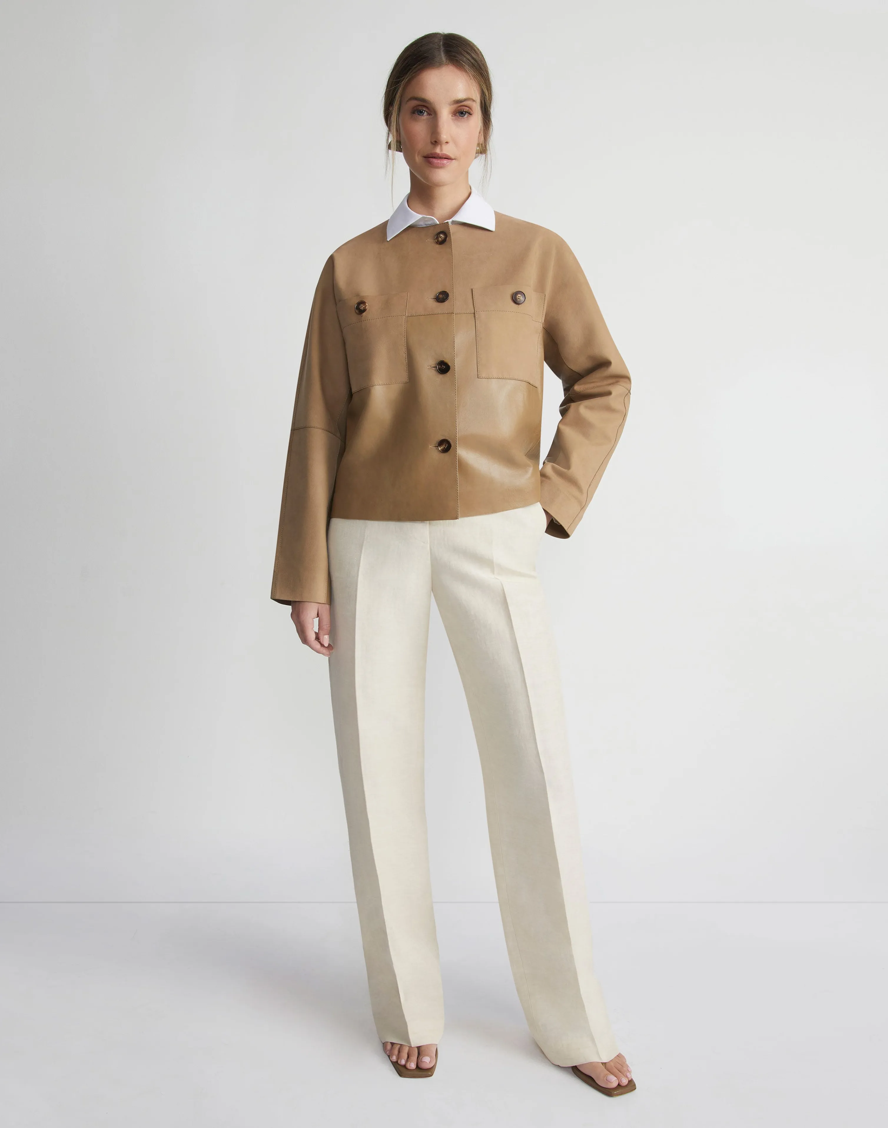 Nubuck Suede & Leather Collarless Jacket