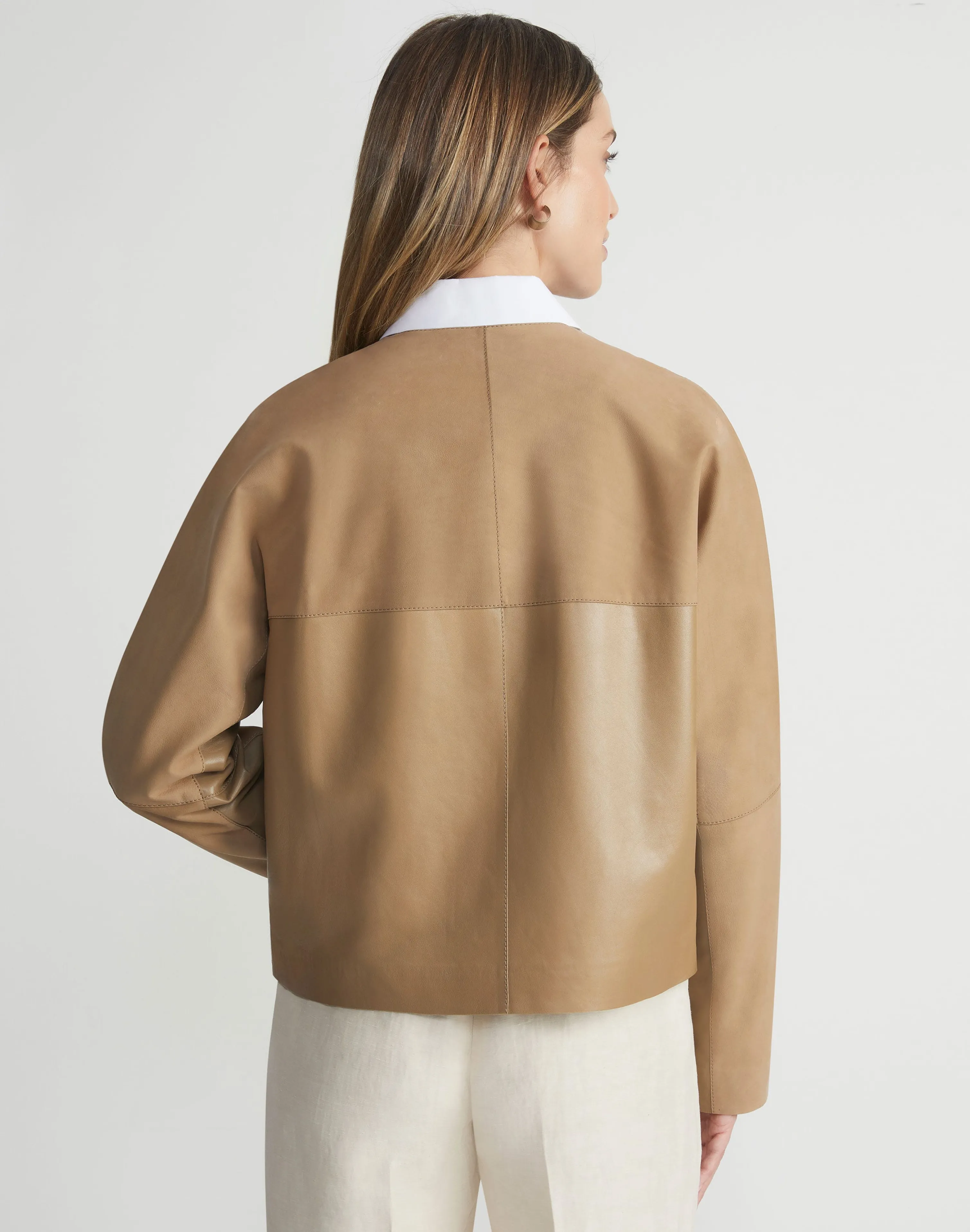 Nubuck Suede & Leather Collarless Jacket