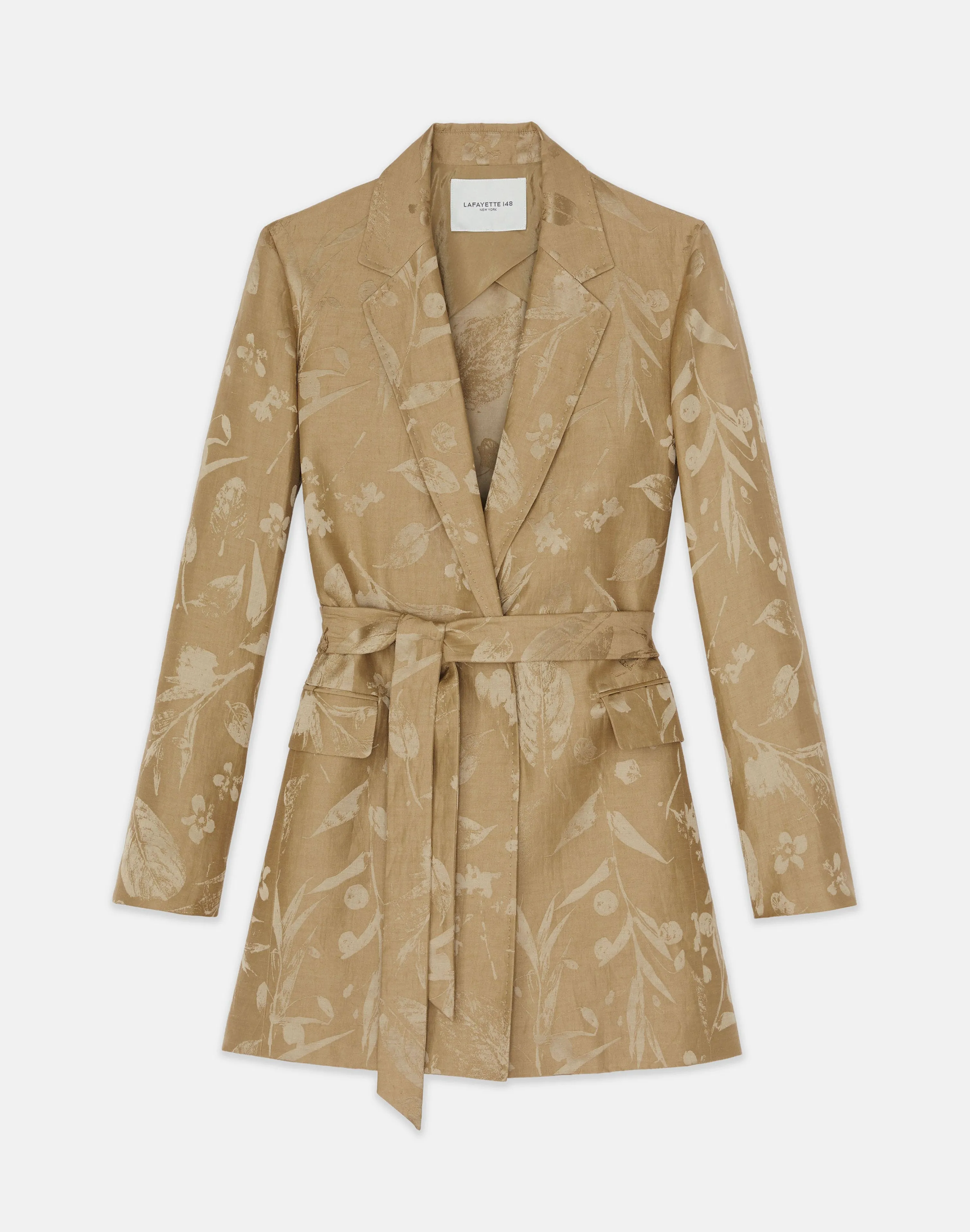 Eco Flora Jacquard Linen-Viscose Belted Blazer