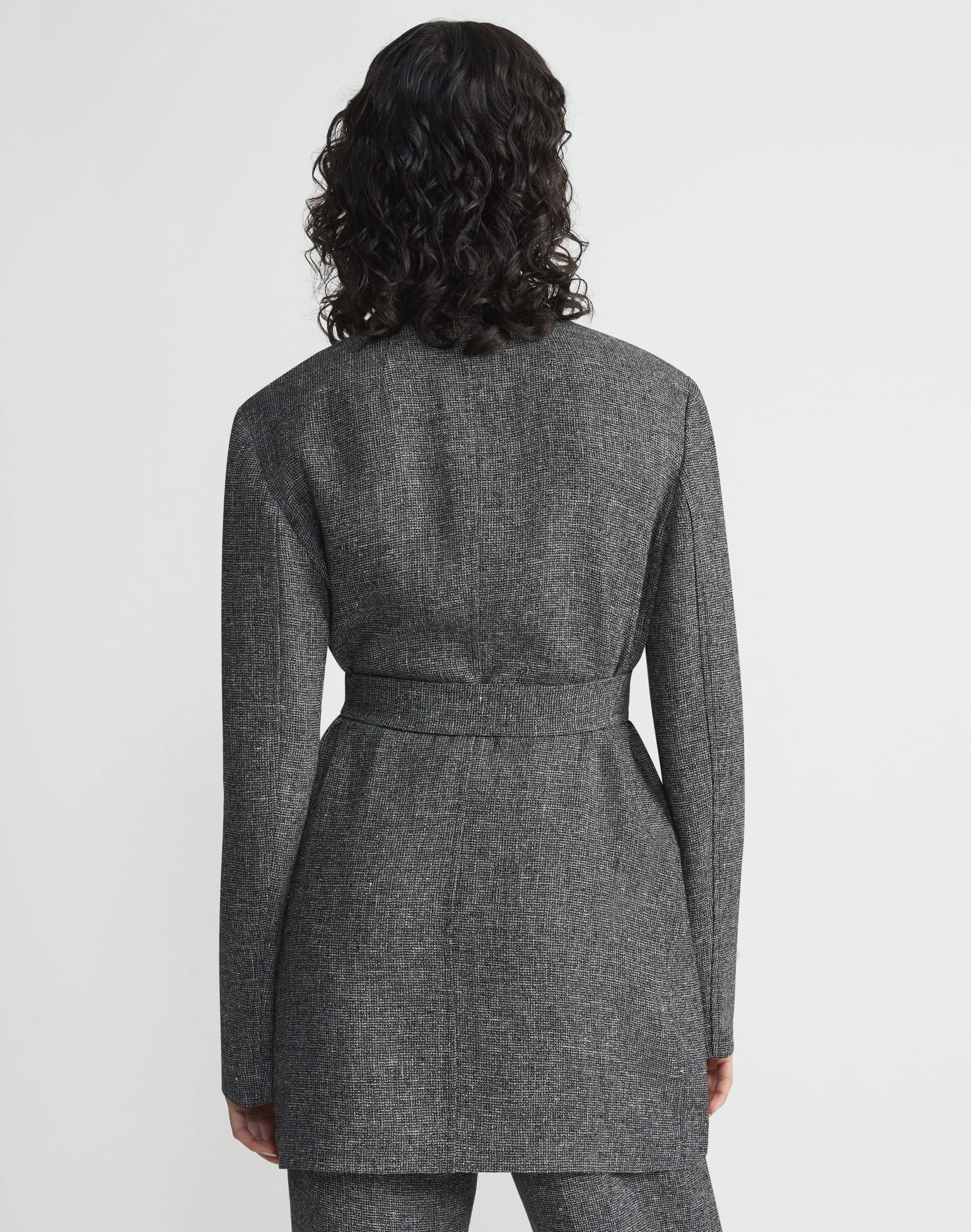 Marled Linen Basketweave Belted Blazer