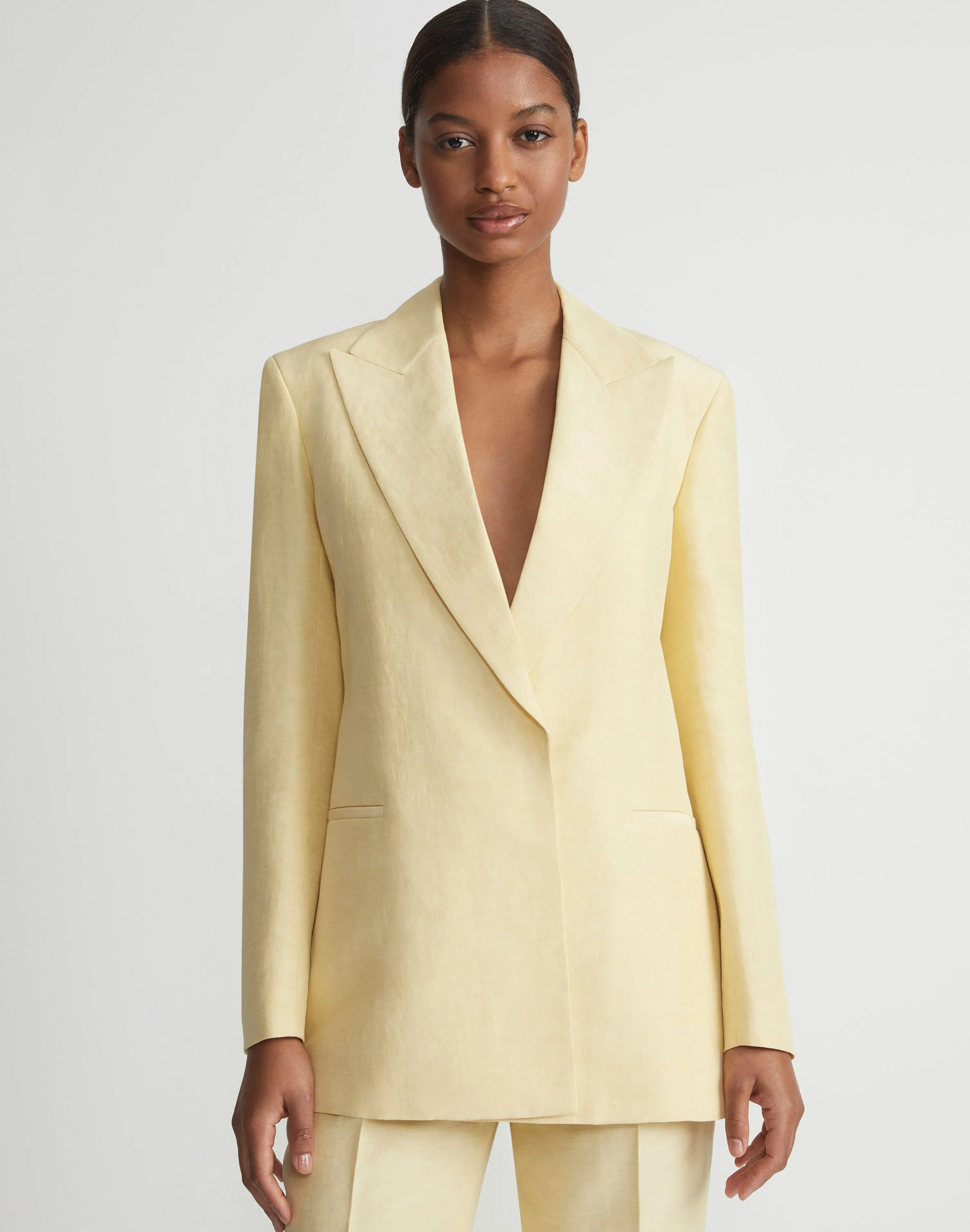 Linen-Viscose Peak Lapel Blazer