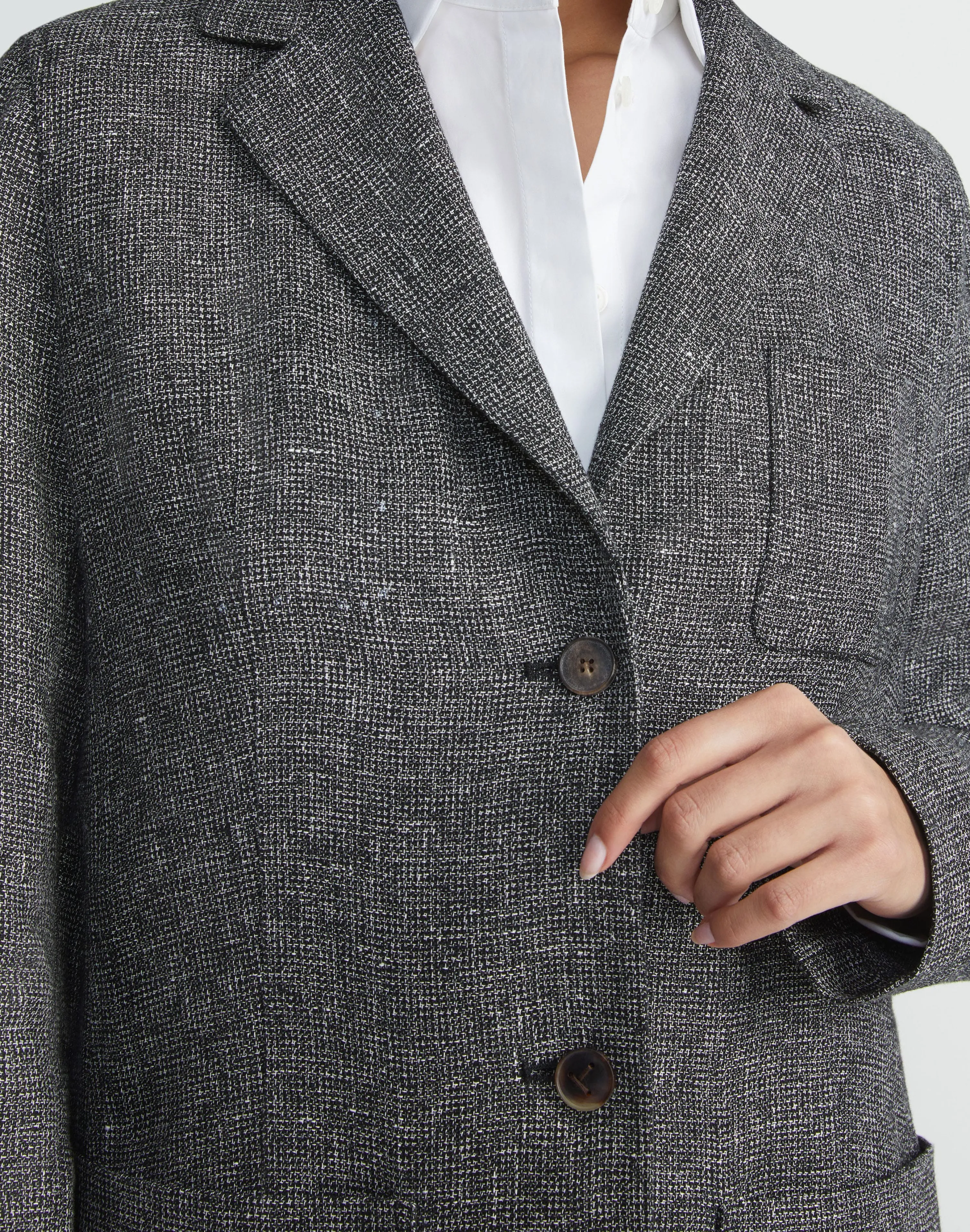 Marled Linen Basketweave Three Pocket Blazer