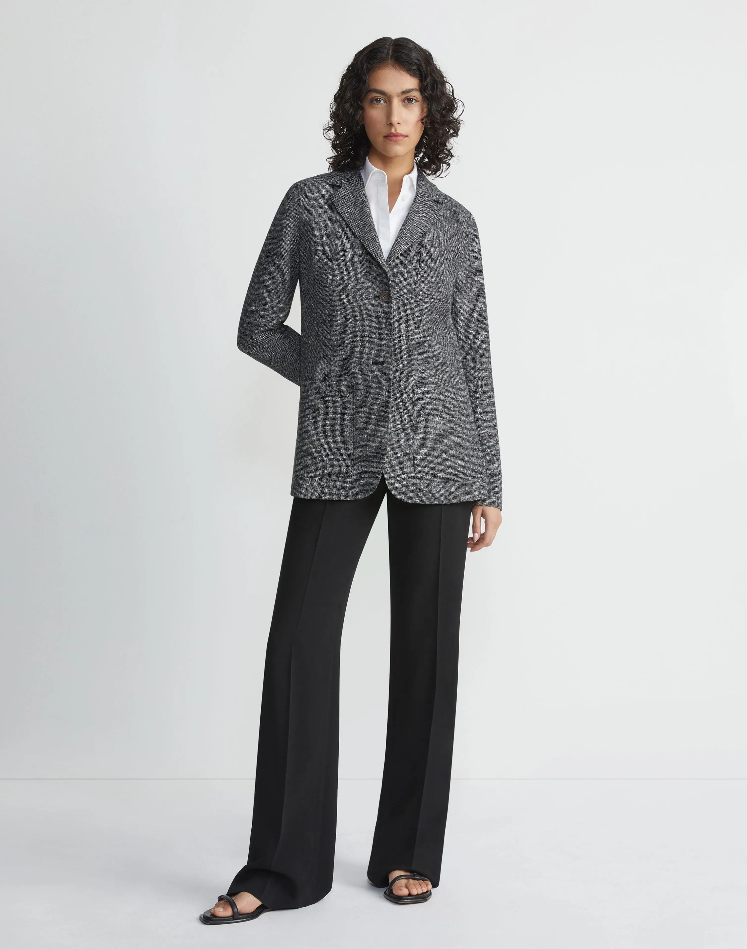 Marled Linen Basketweave Three Pocket Blazer