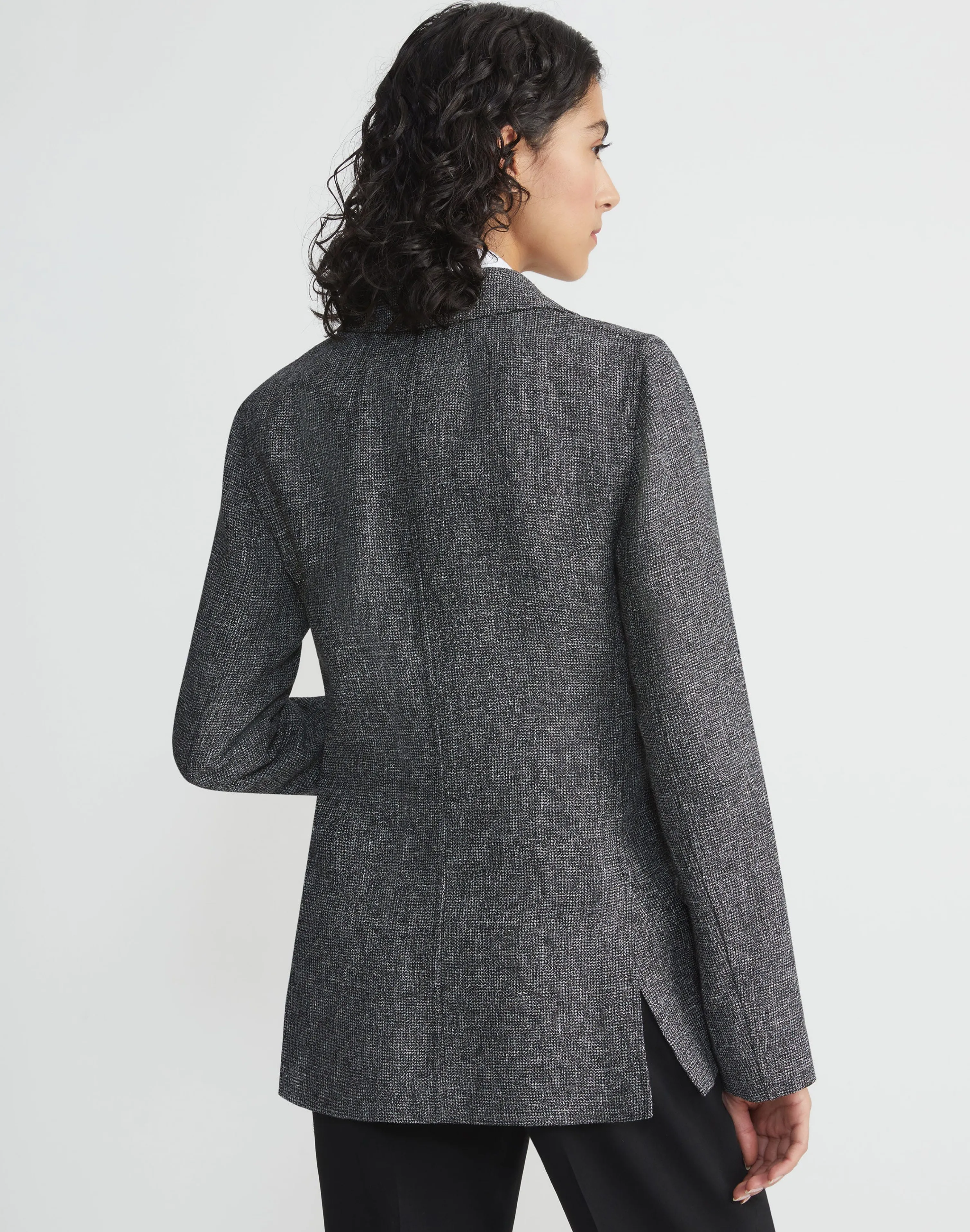 Marled Linen Basketweave Three Pocket Blazer