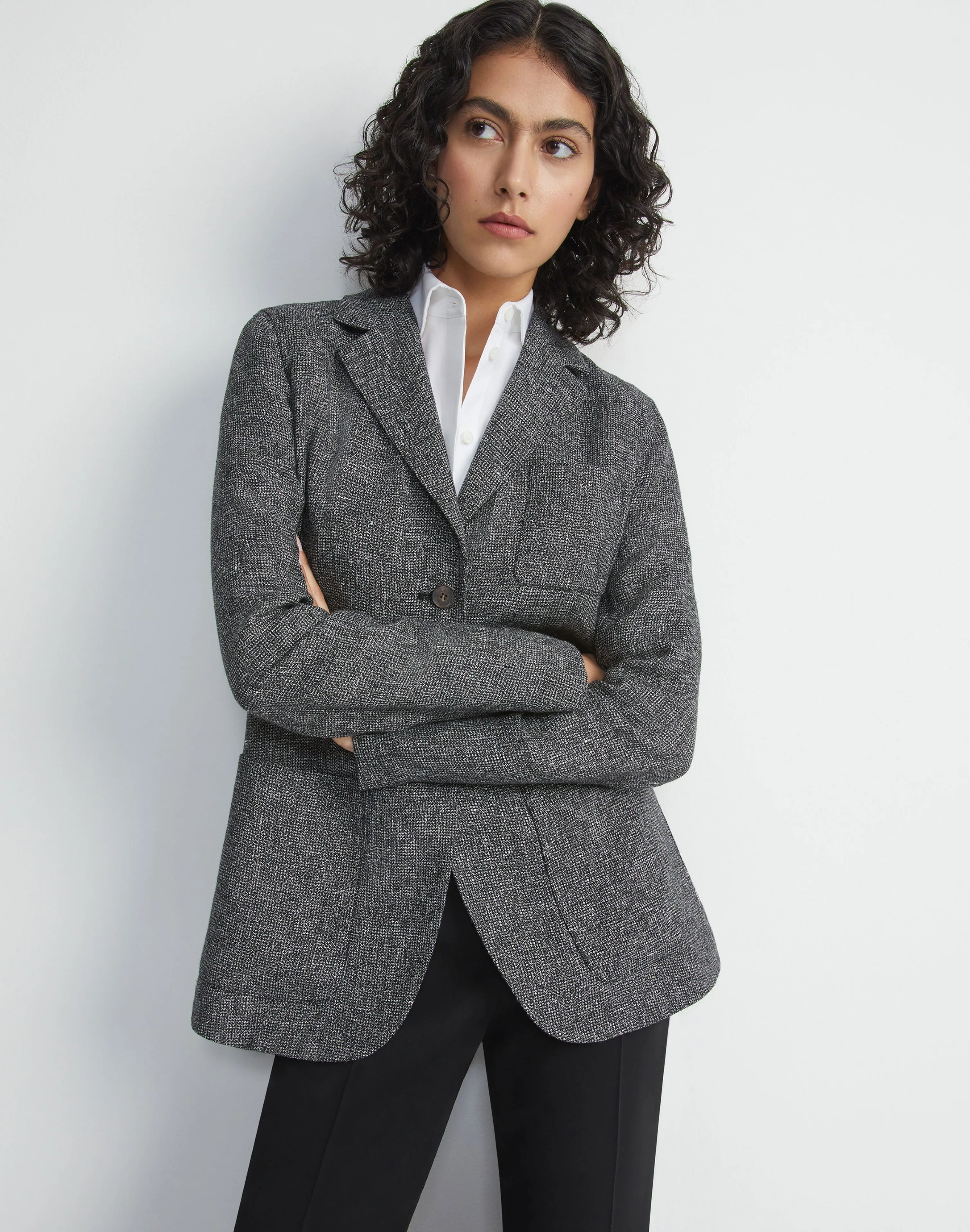 Marled Linen Basketweave Three Pocket Blazer