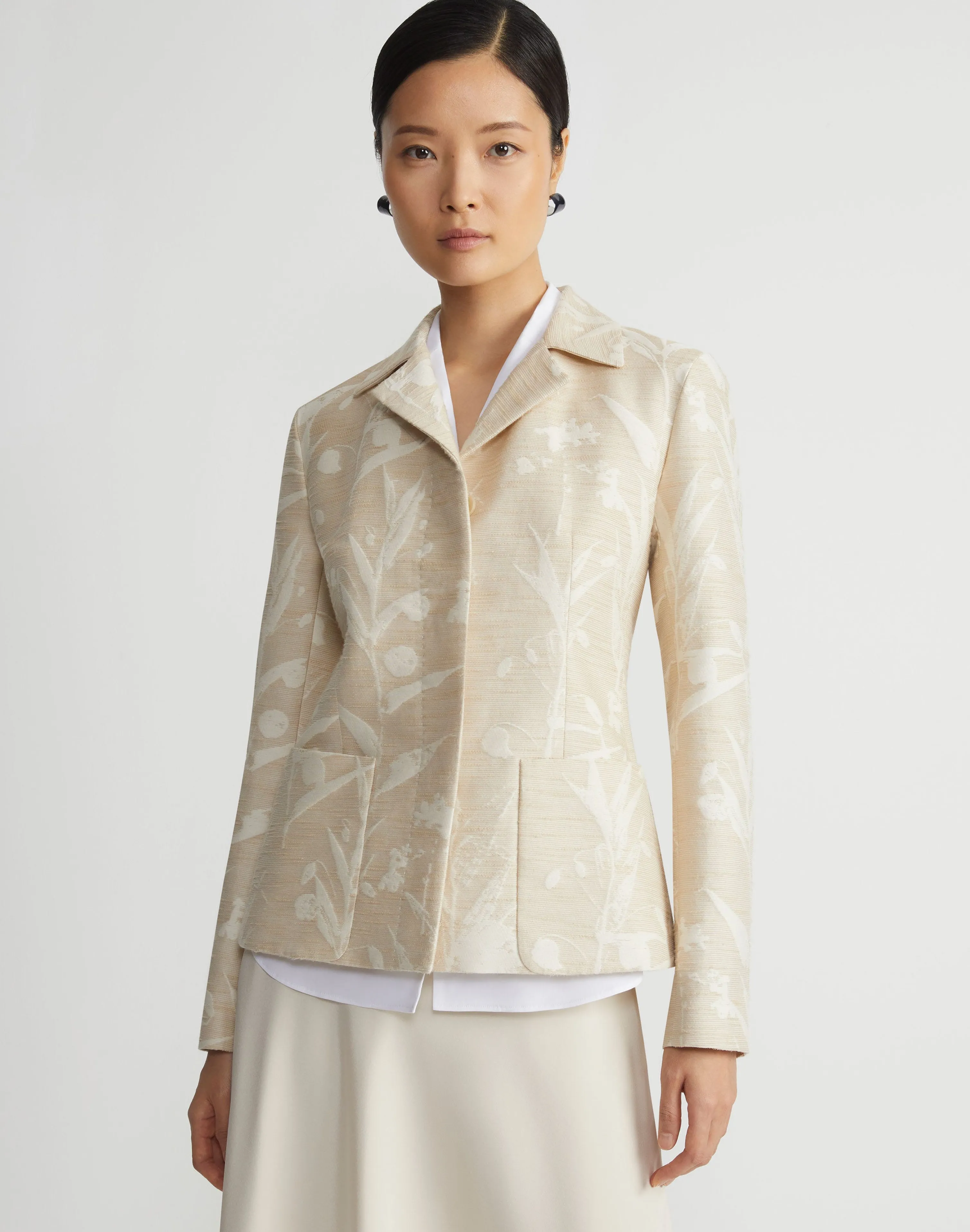 Eco Flora Jacquard Cotton-Silk Patch Pocket Blazer