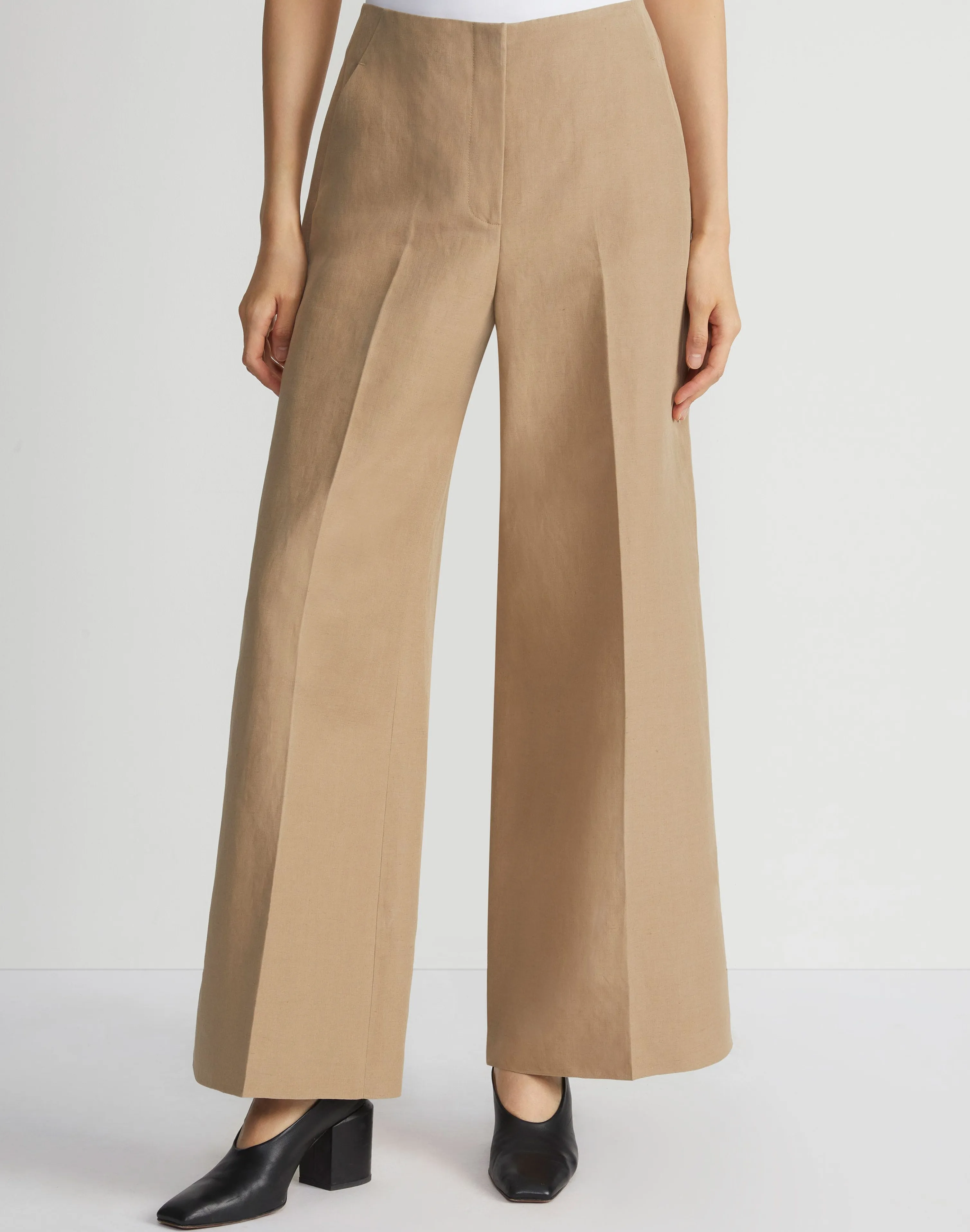 Silk-Linen Franklin Split Wide Leg Pant