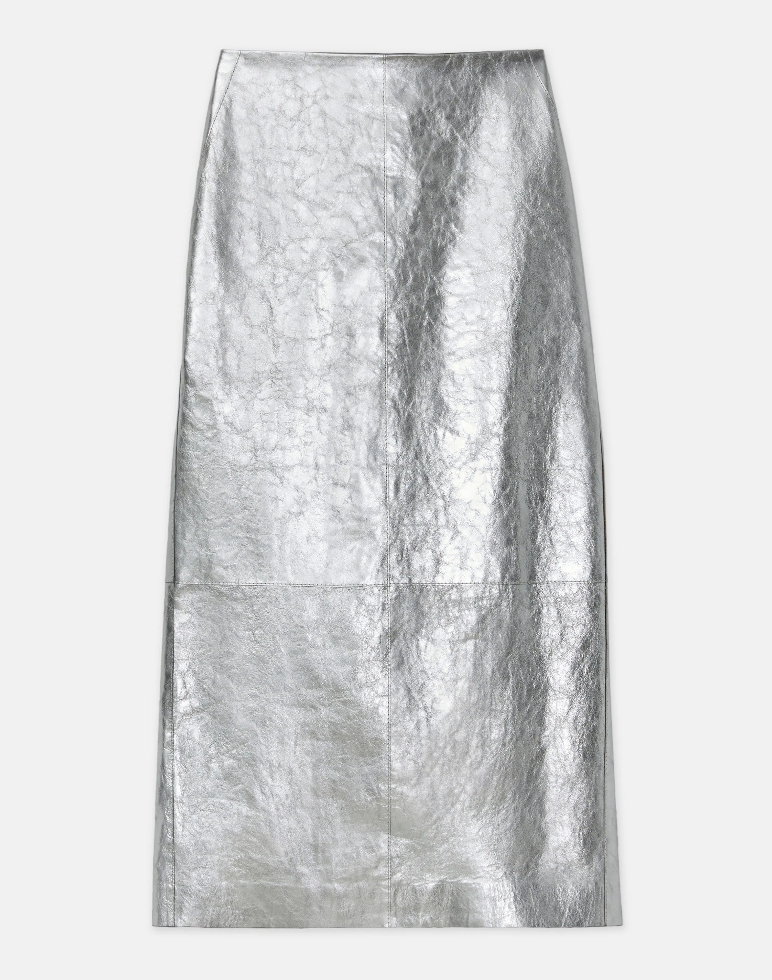 Metallic Crinkle Leather Pencil Skirt