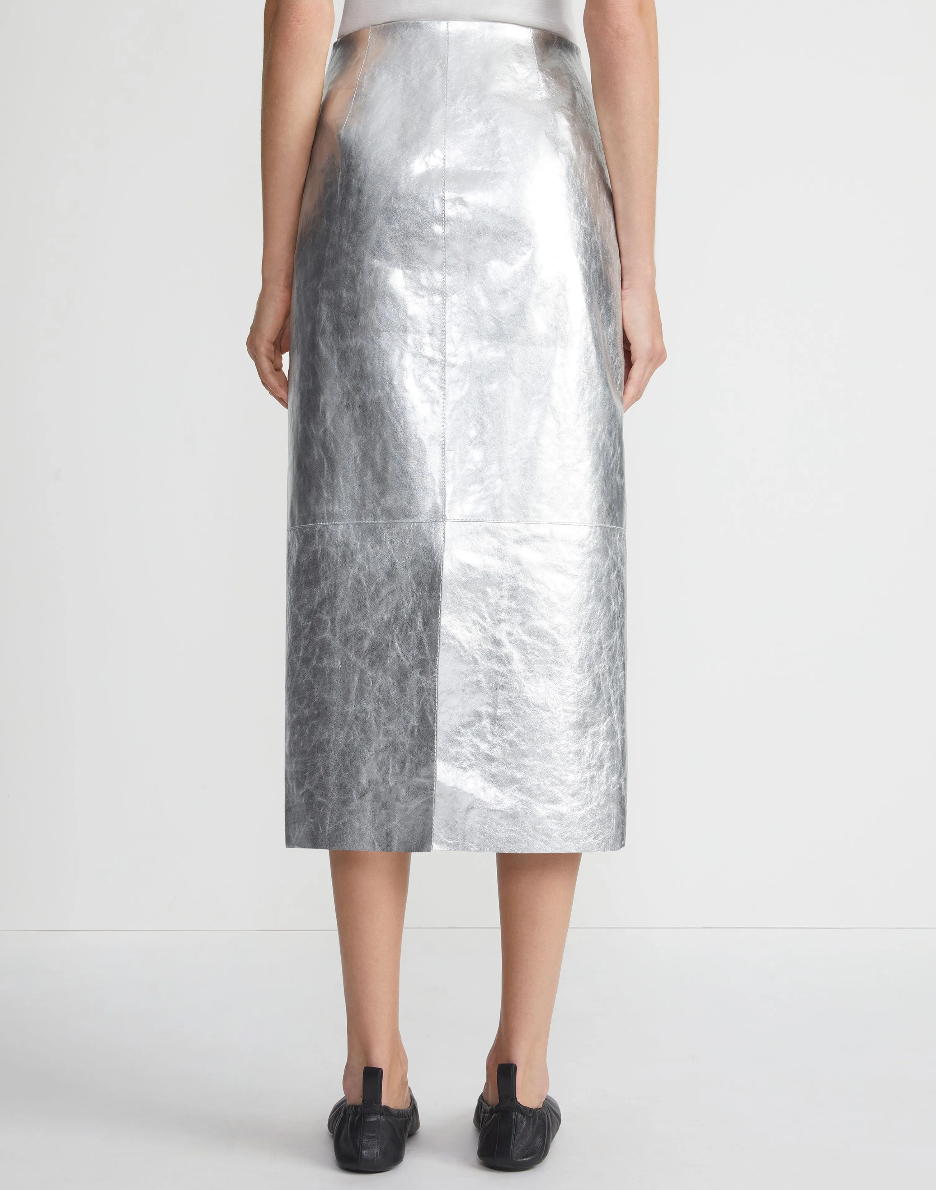 Metallic Crinkle Leather Pencil Skirt