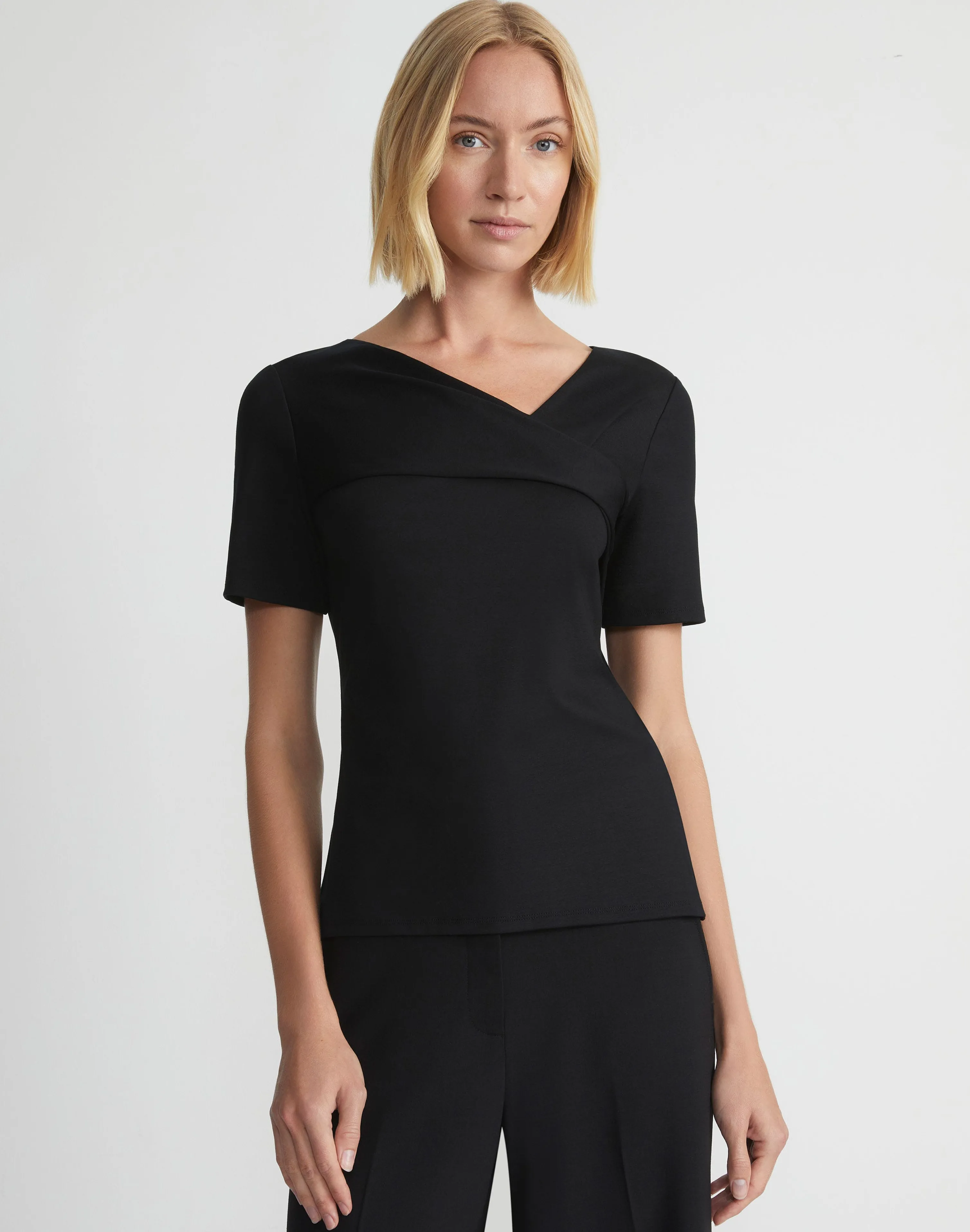 Cotton Rib Twisted V-Neck Tee