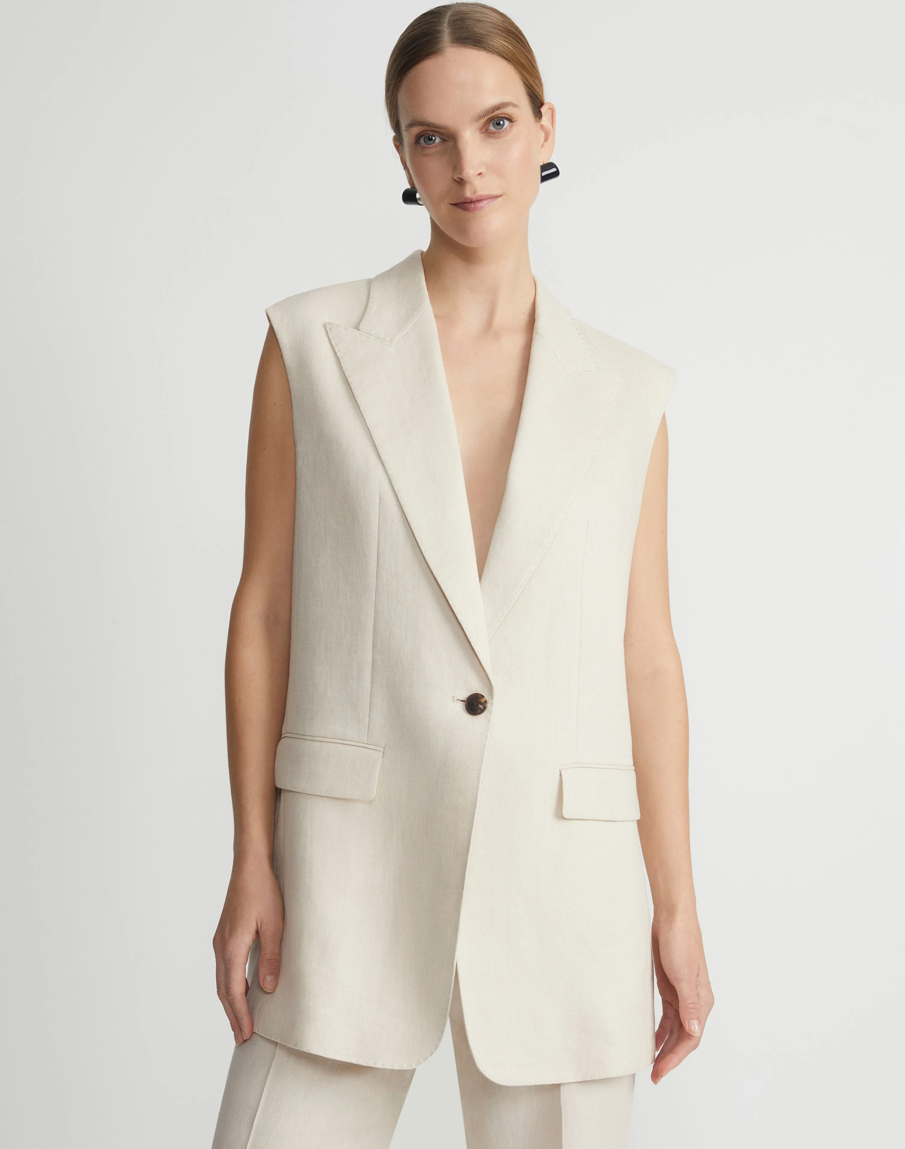 Linen Peak Lapel Longline Vest