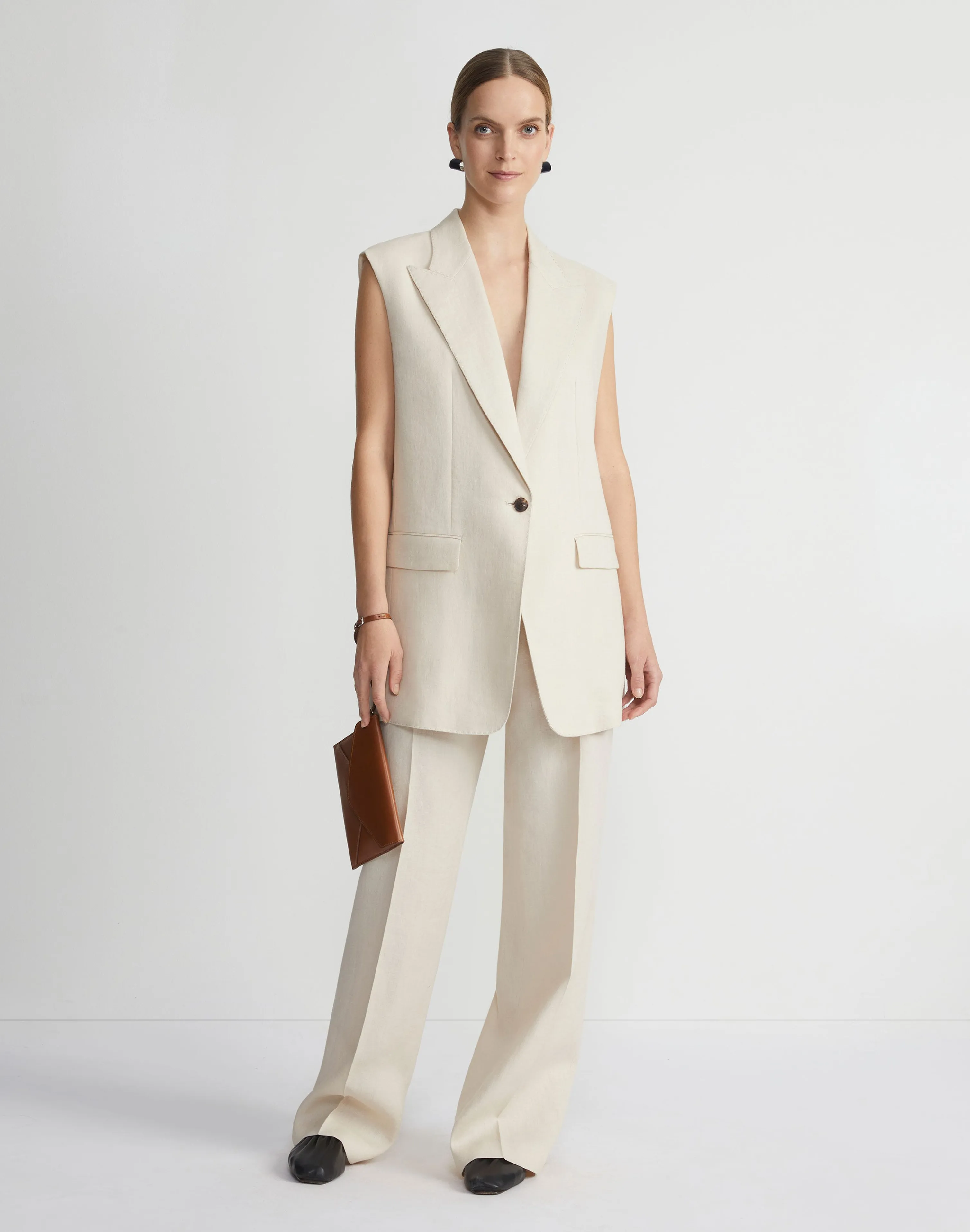 Linen Peak Lapel Longline Vest