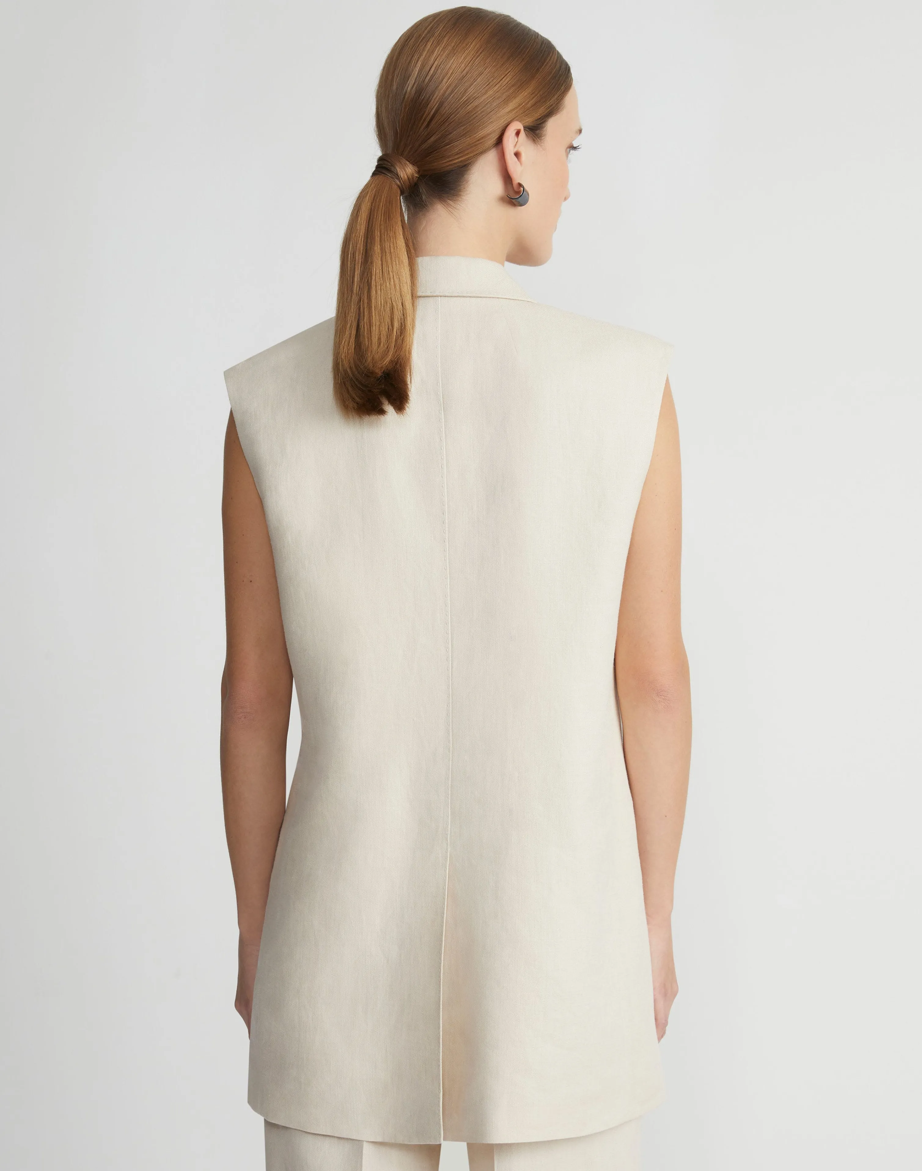 Linen Peak Lapel Longline Vest