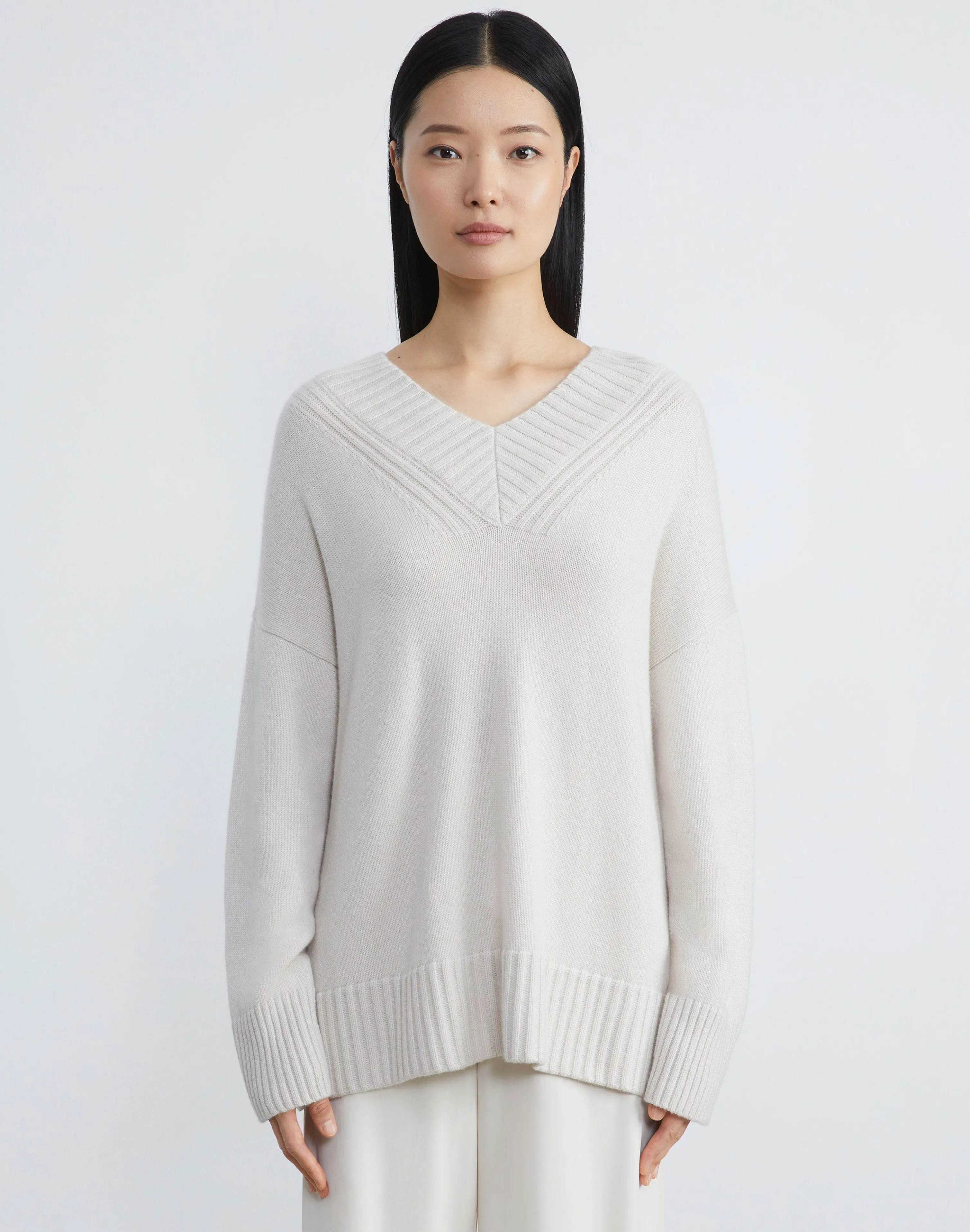 Cashmere Ribbed V-Neck Sweater