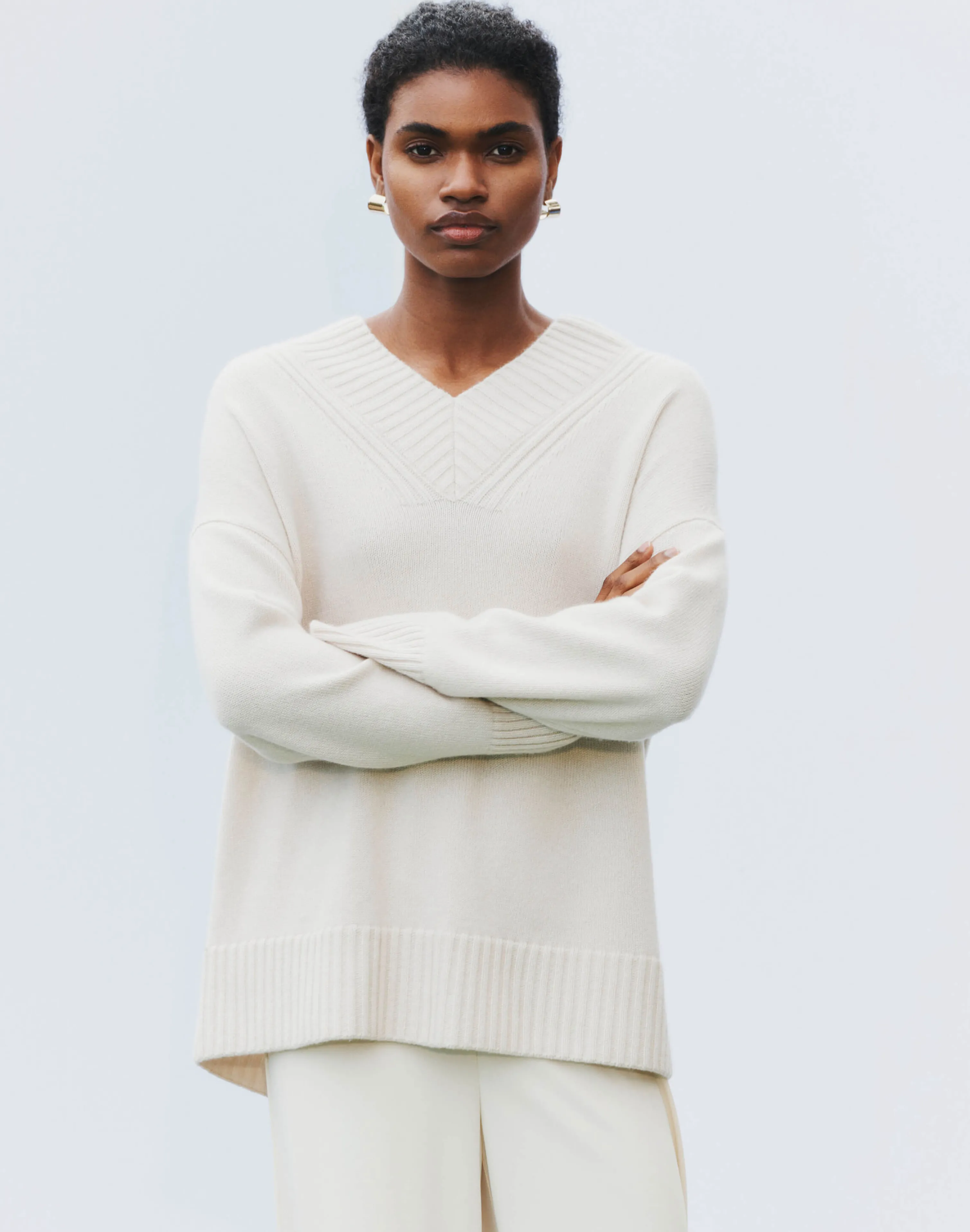 Cashmere Ribbed V-Neck Sweater