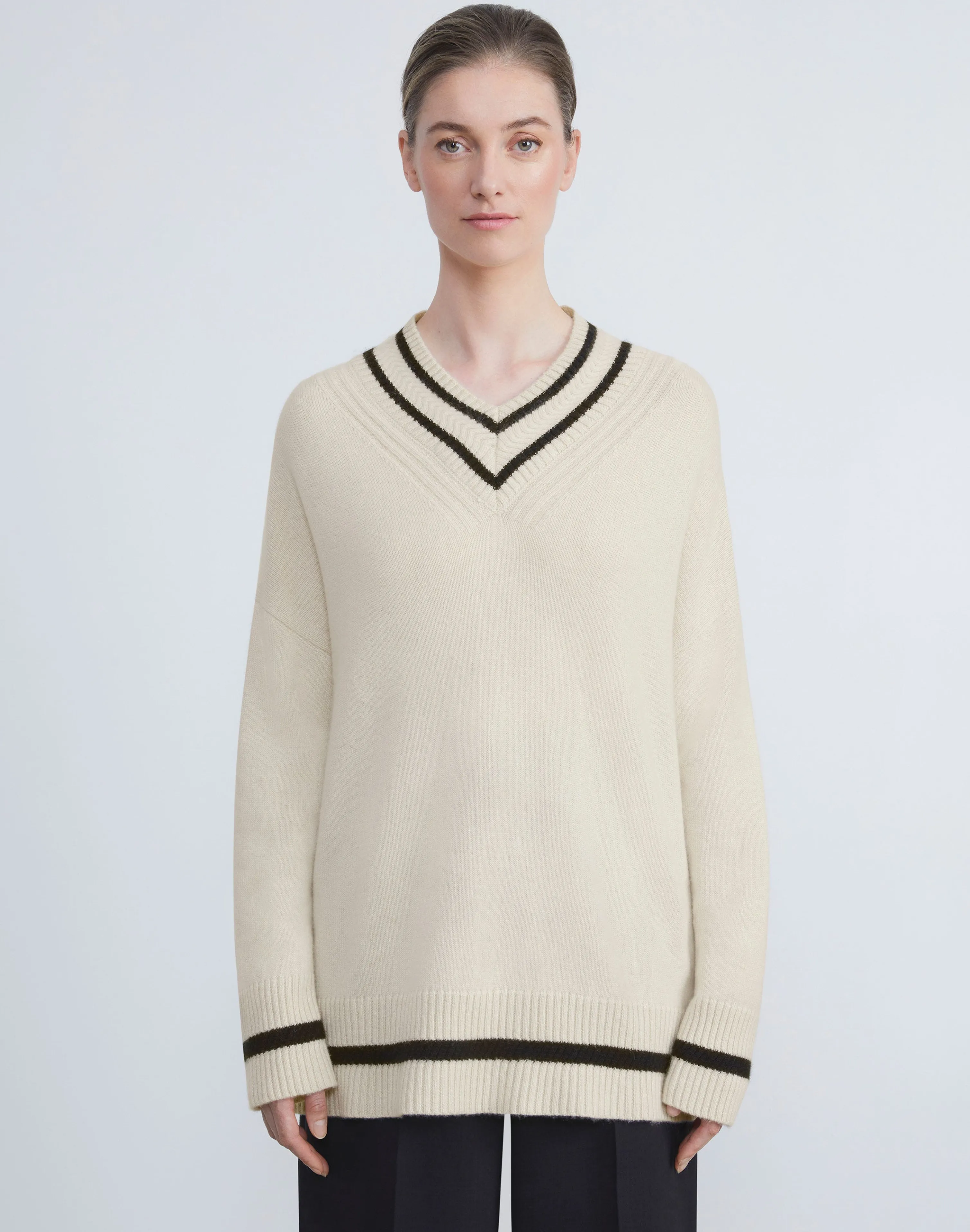 Stripe Cashmere V-Neck Sweater