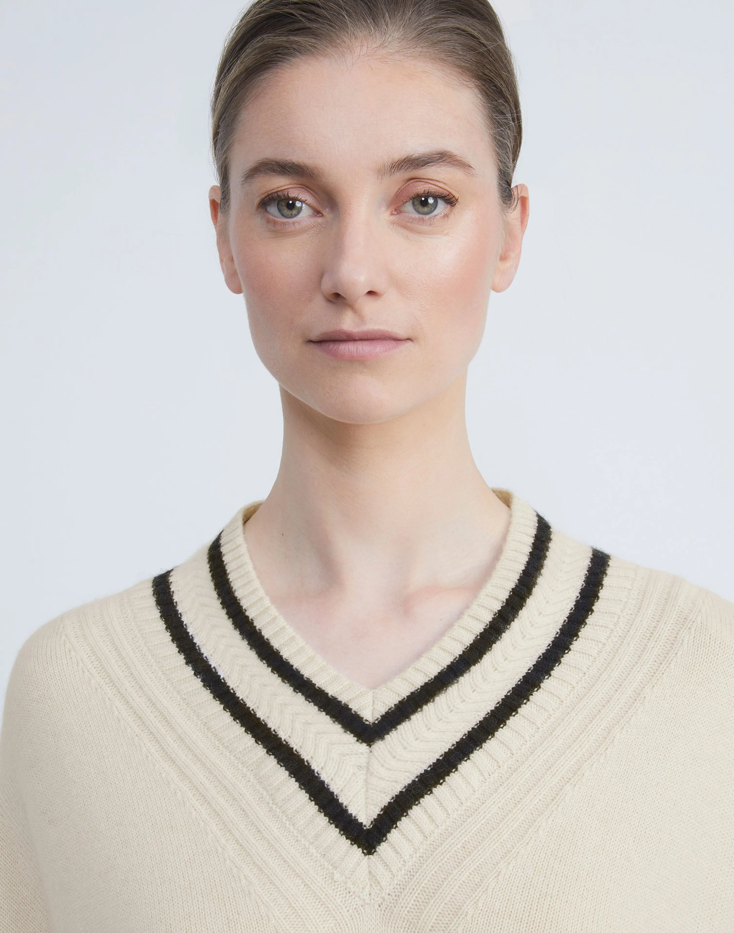 Stripe Cashmere V-Neck Sweater