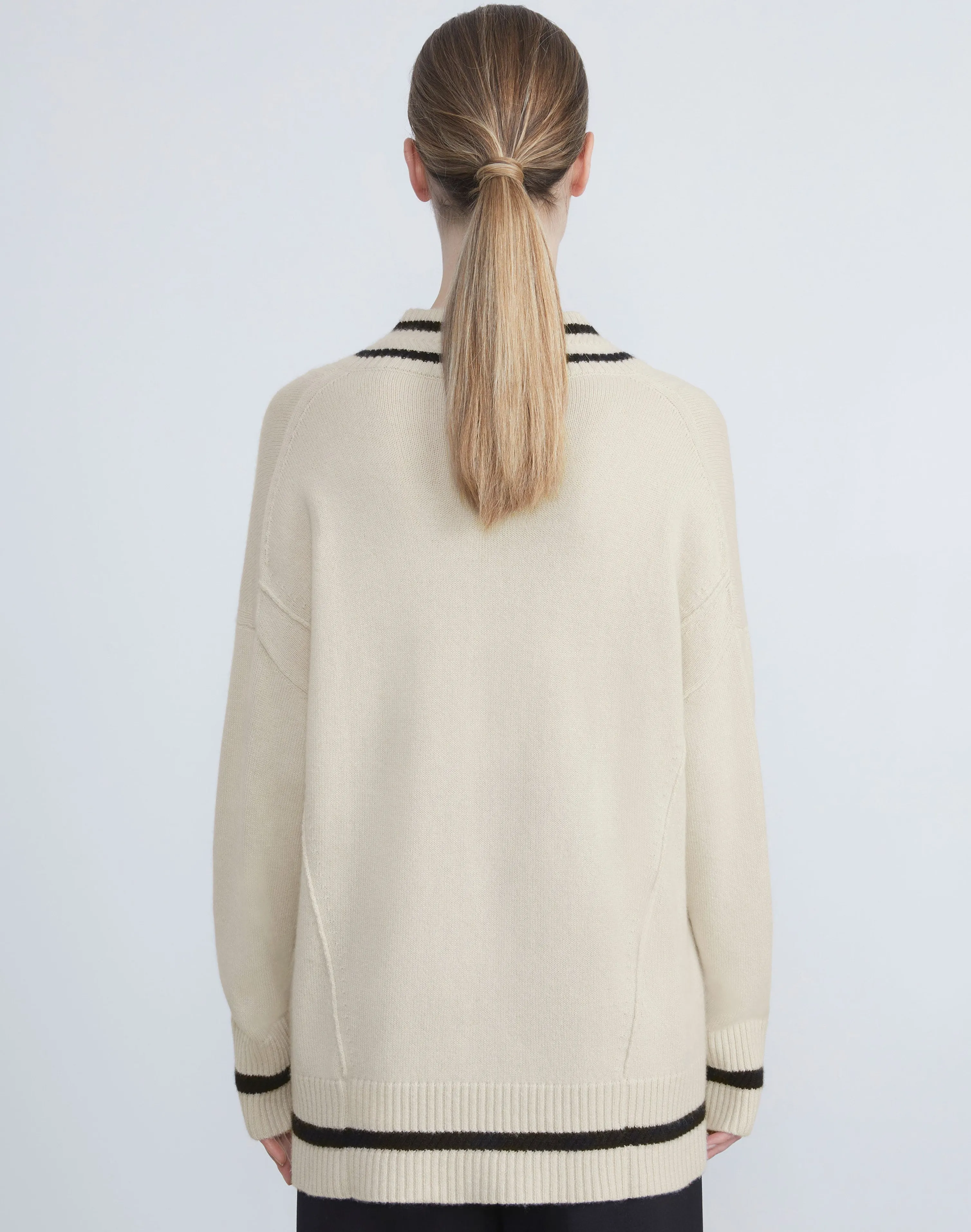 Stripe Cashmere V-Neck Sweater