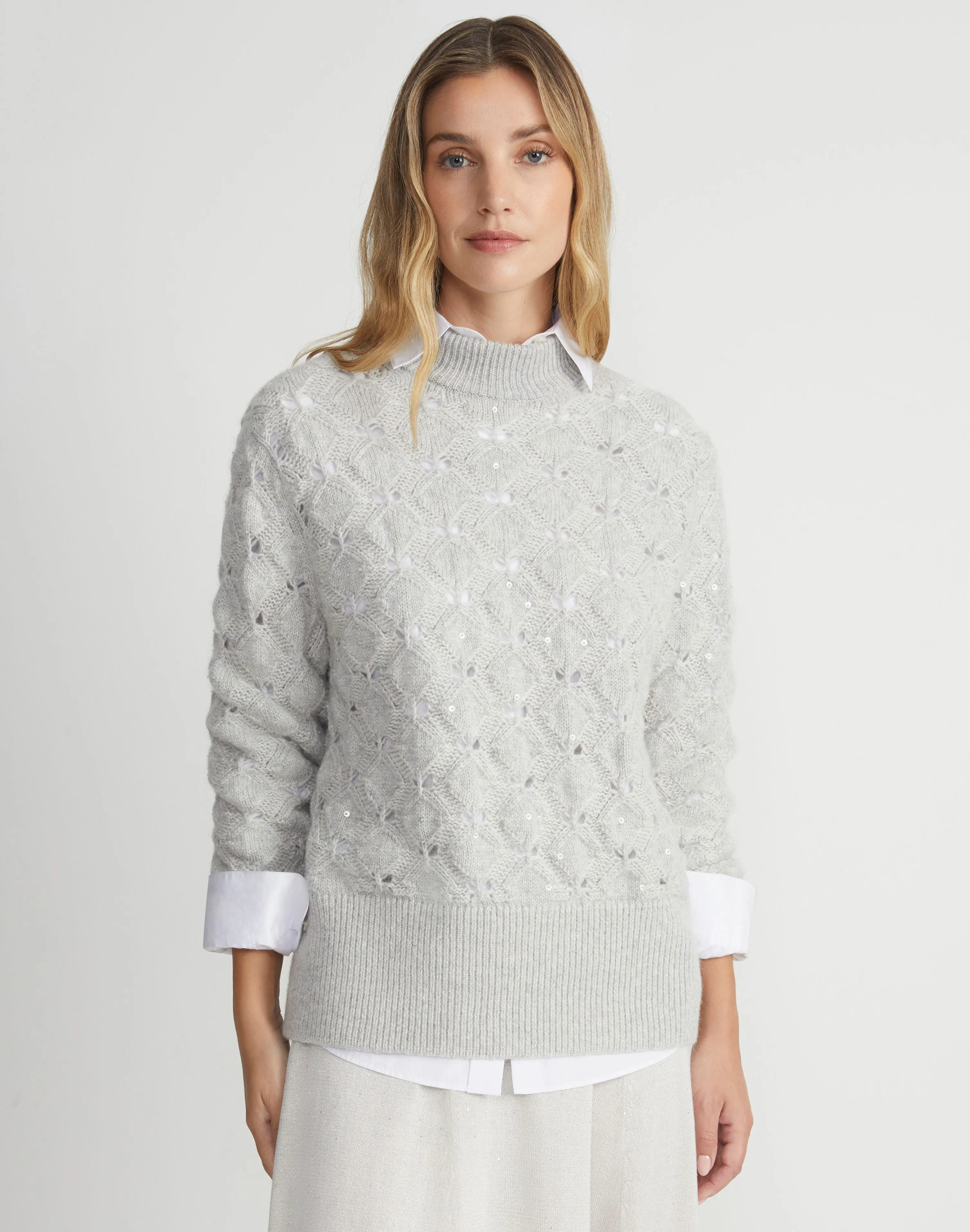 Hand-Embellished Cashmere-Alpaca Lace Stitch Sweater