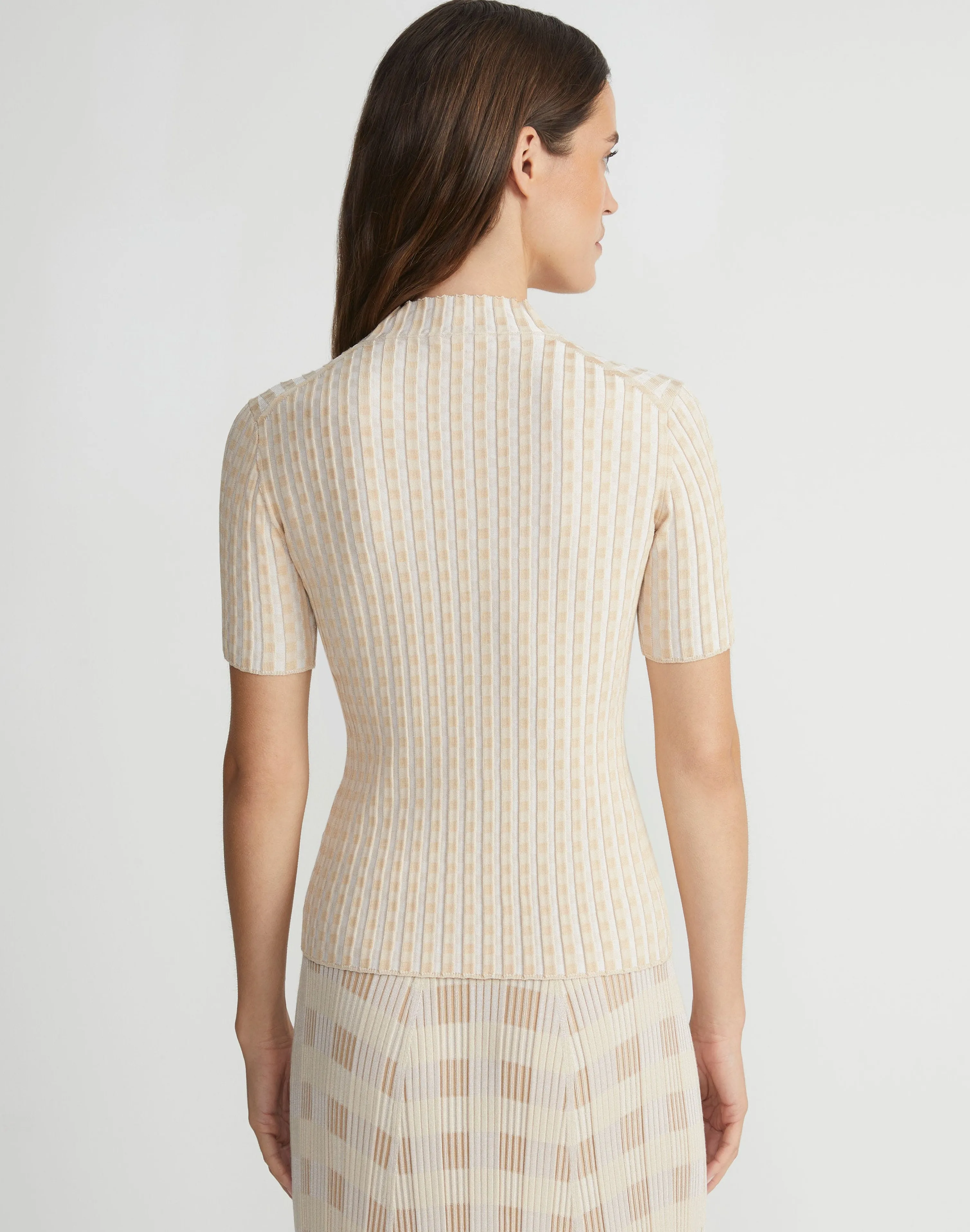 Gingham Responsible Matte Crepe Short Sleeve Sweater