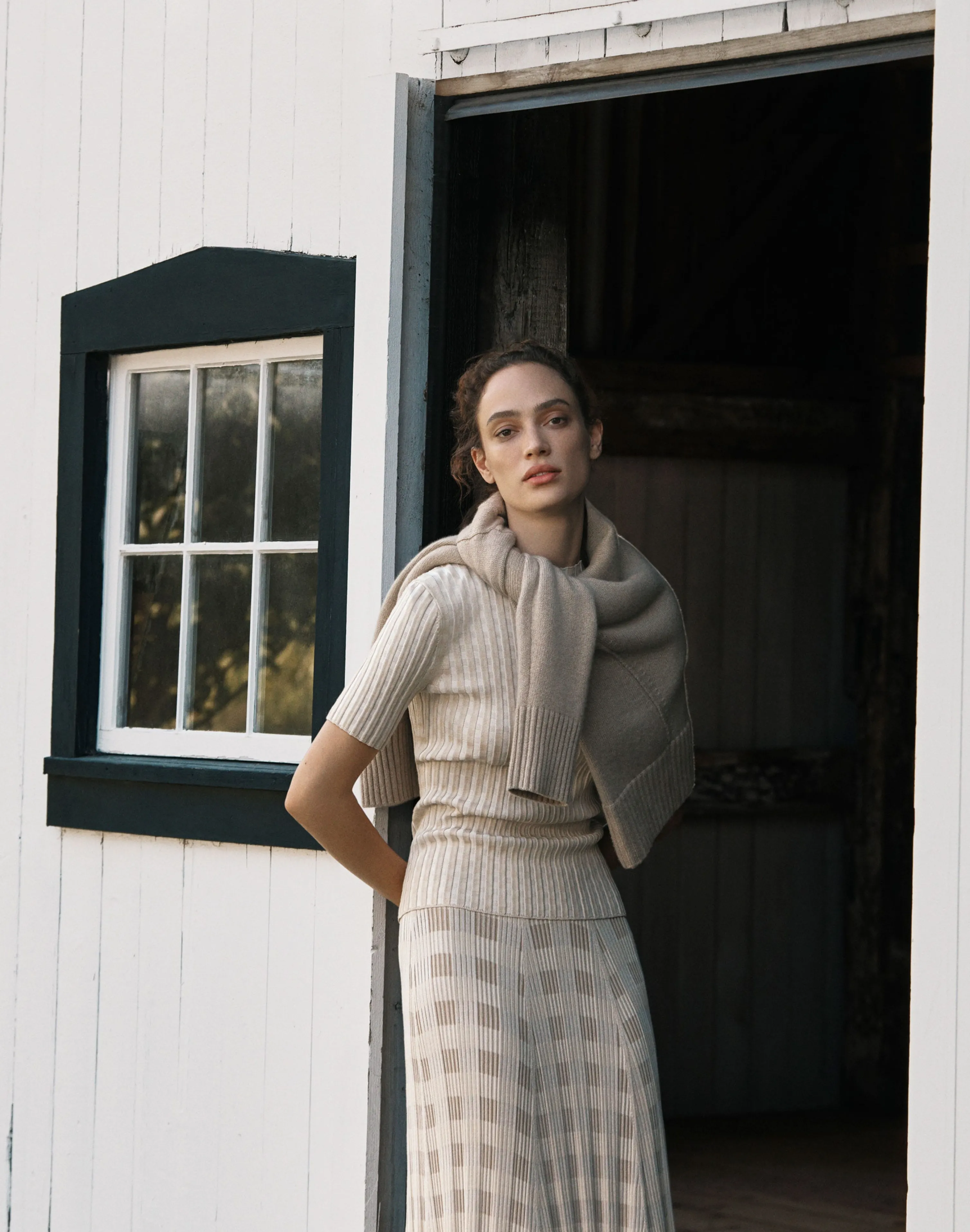 Gingham Responsible Matte Crepe Short Sleeve Sweater