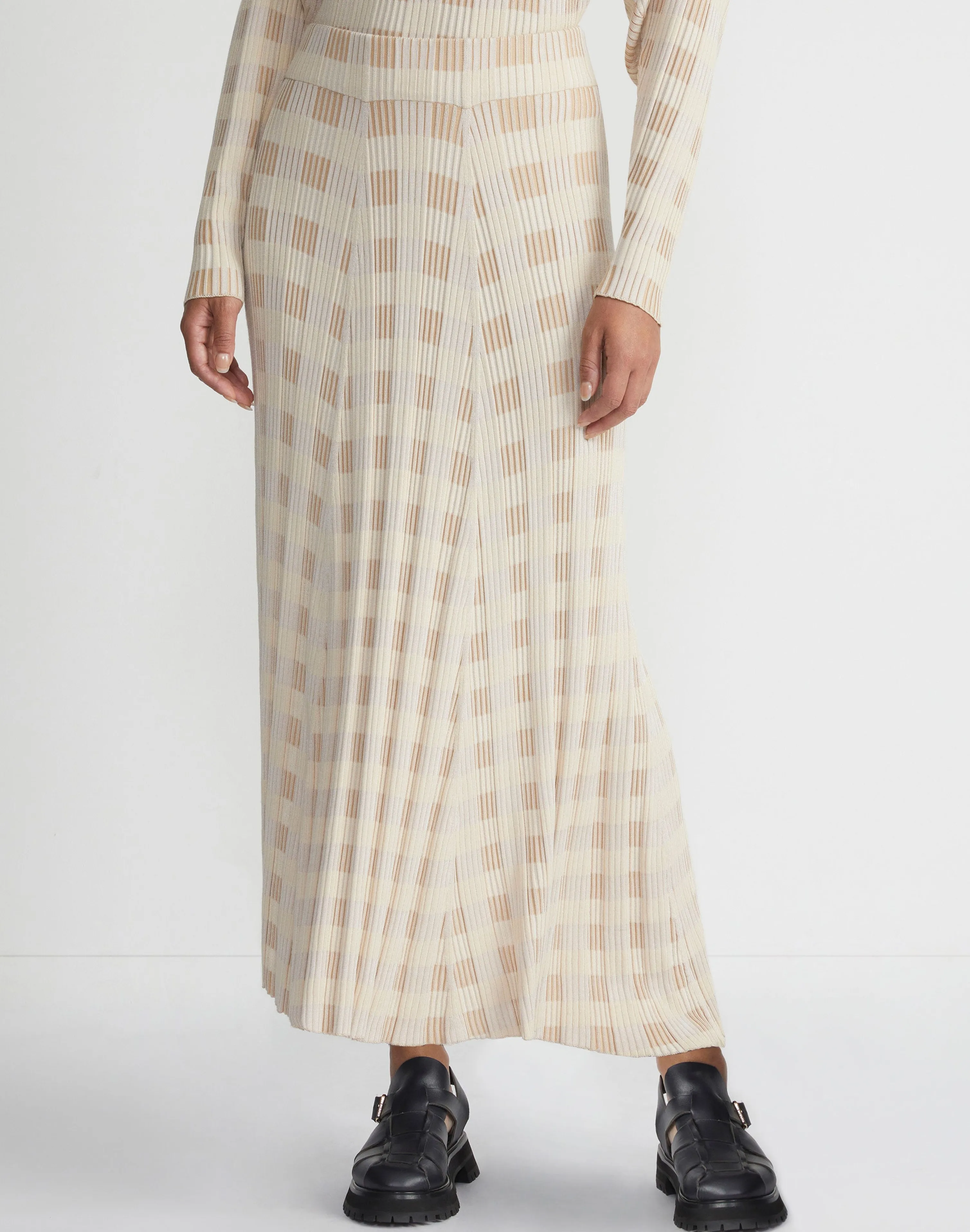 Gingham Responsible Matte Crepe Knit Asymmetric Skirt