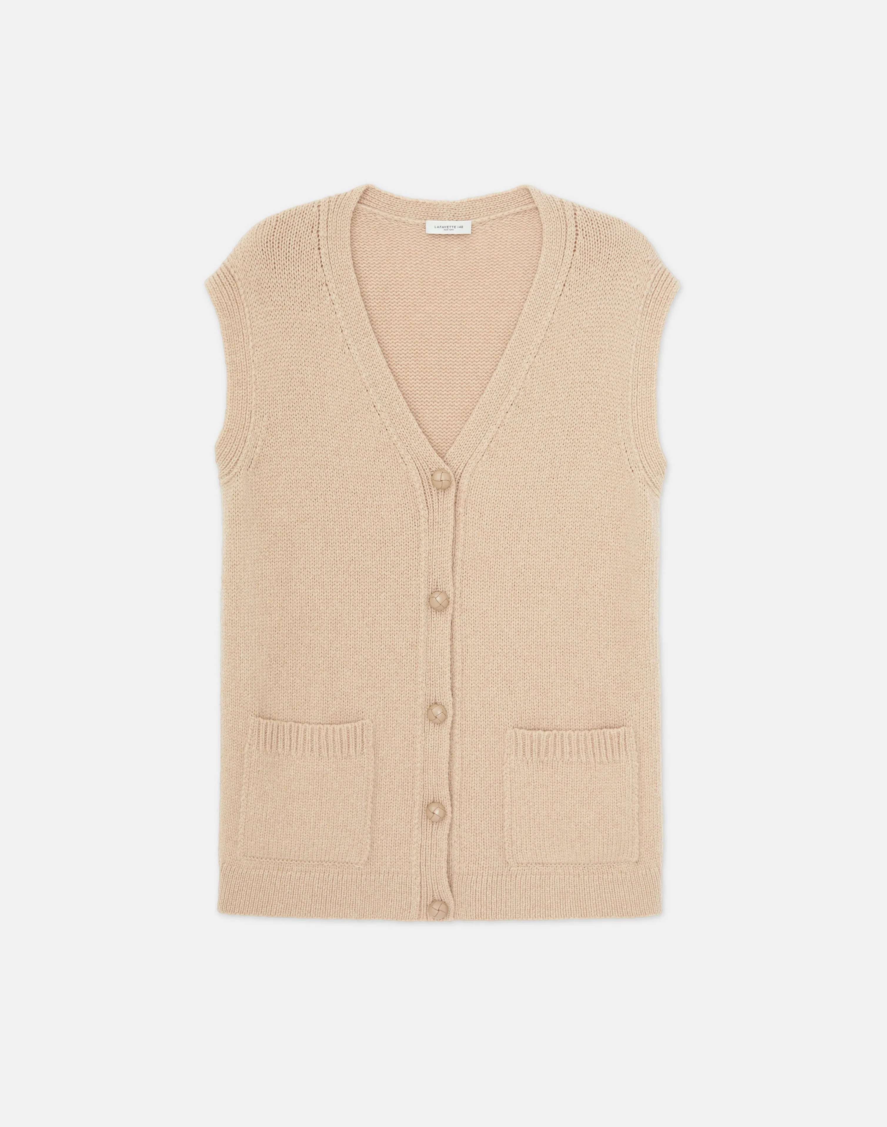 Camel Hair Chainette Button Sweater Vest