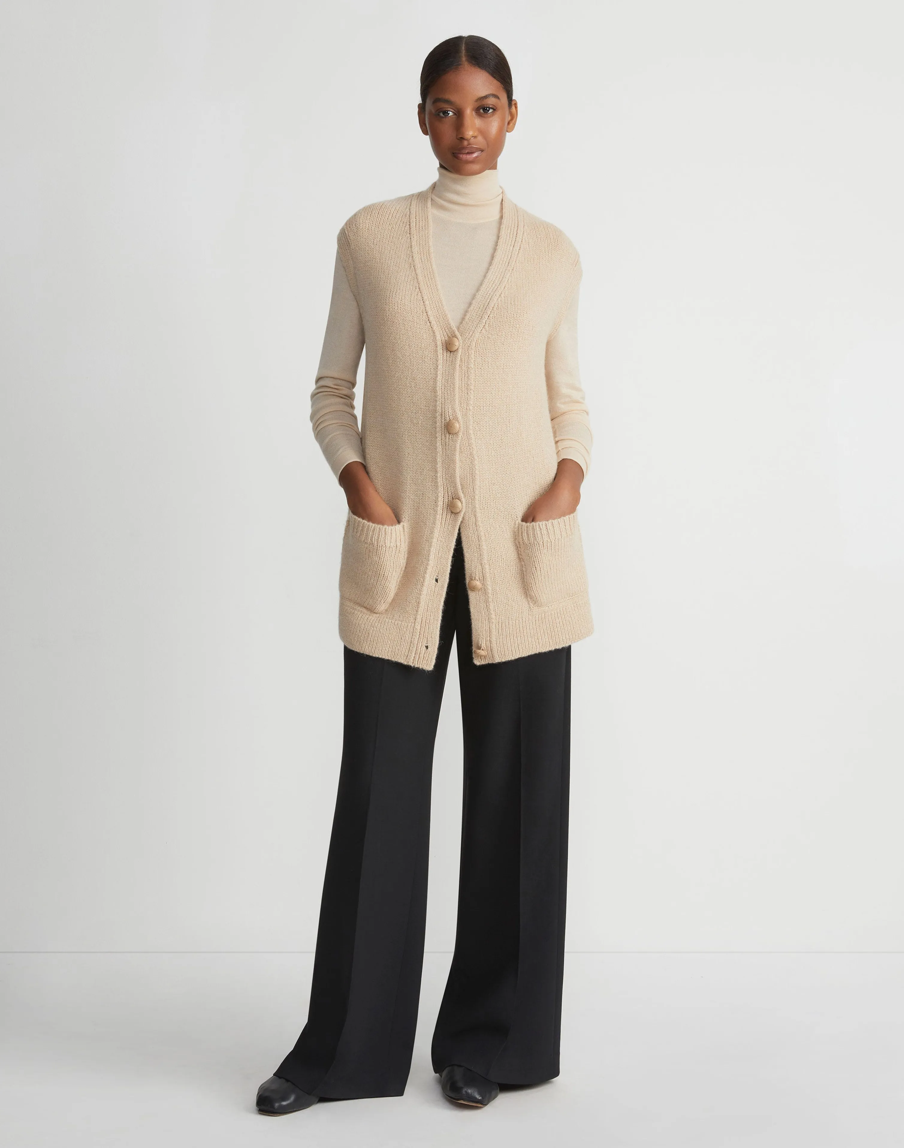 Camel Hair Chainette Button Sweater Vest