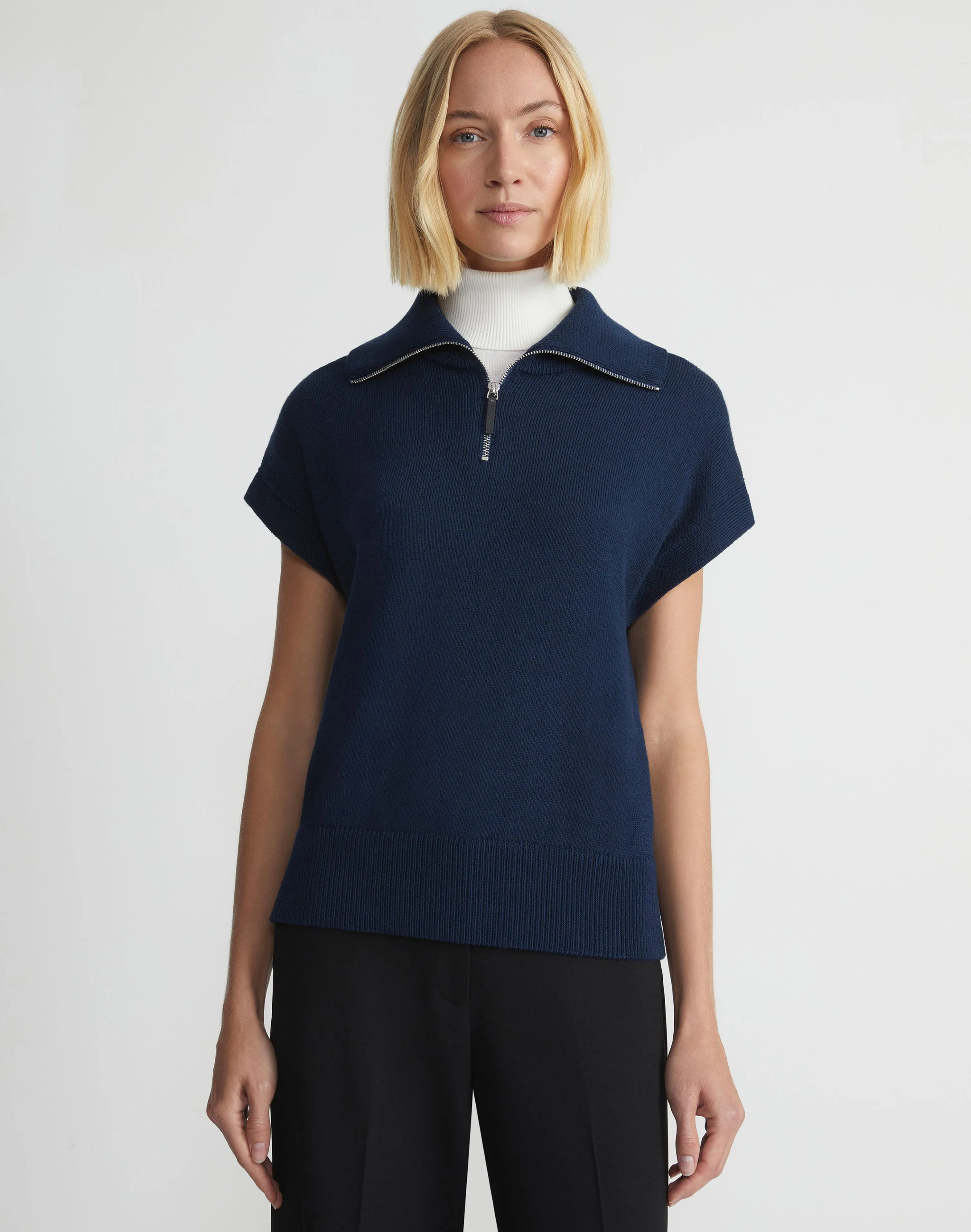 Cotton-Silk Tape Half Zip Sweater