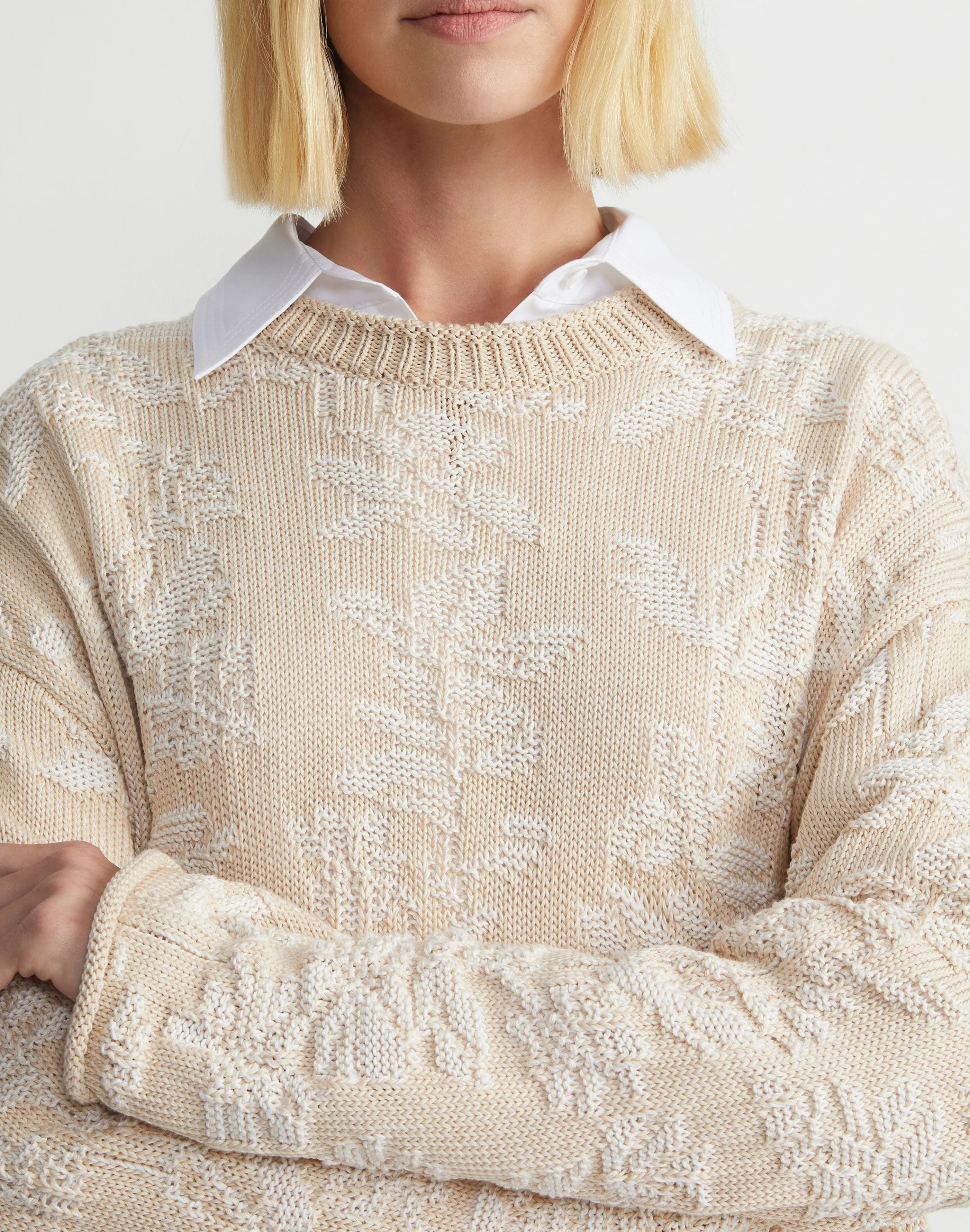 Flora Bloom Cotton-Silk Tape Textured Stitch Sweater