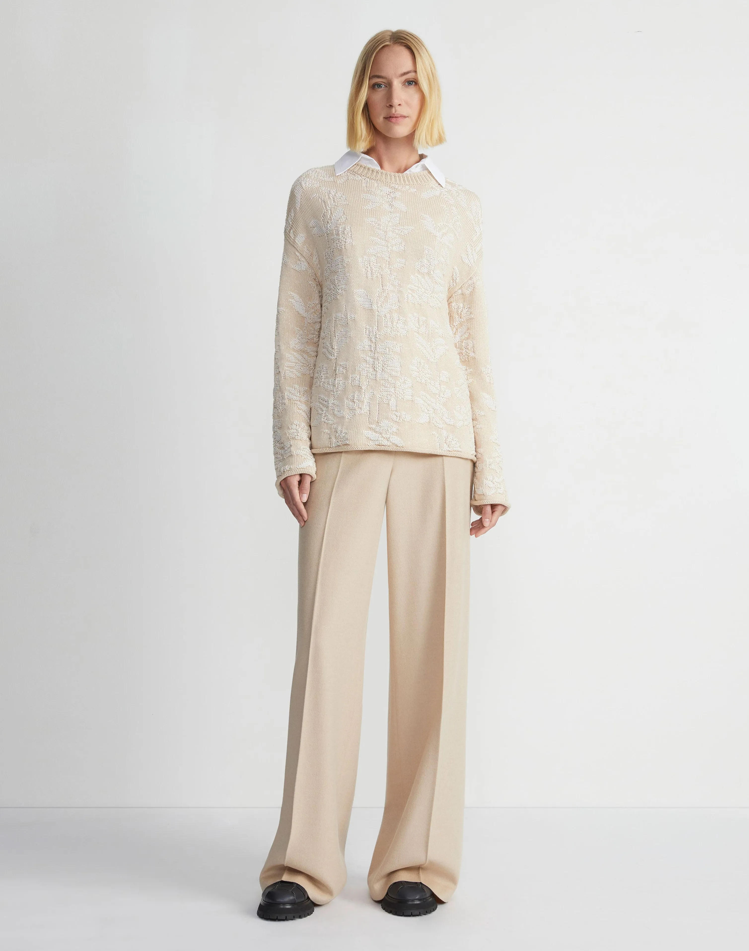 Flora Bloom Cotton-Silk Tape Textured Stitch Sweater