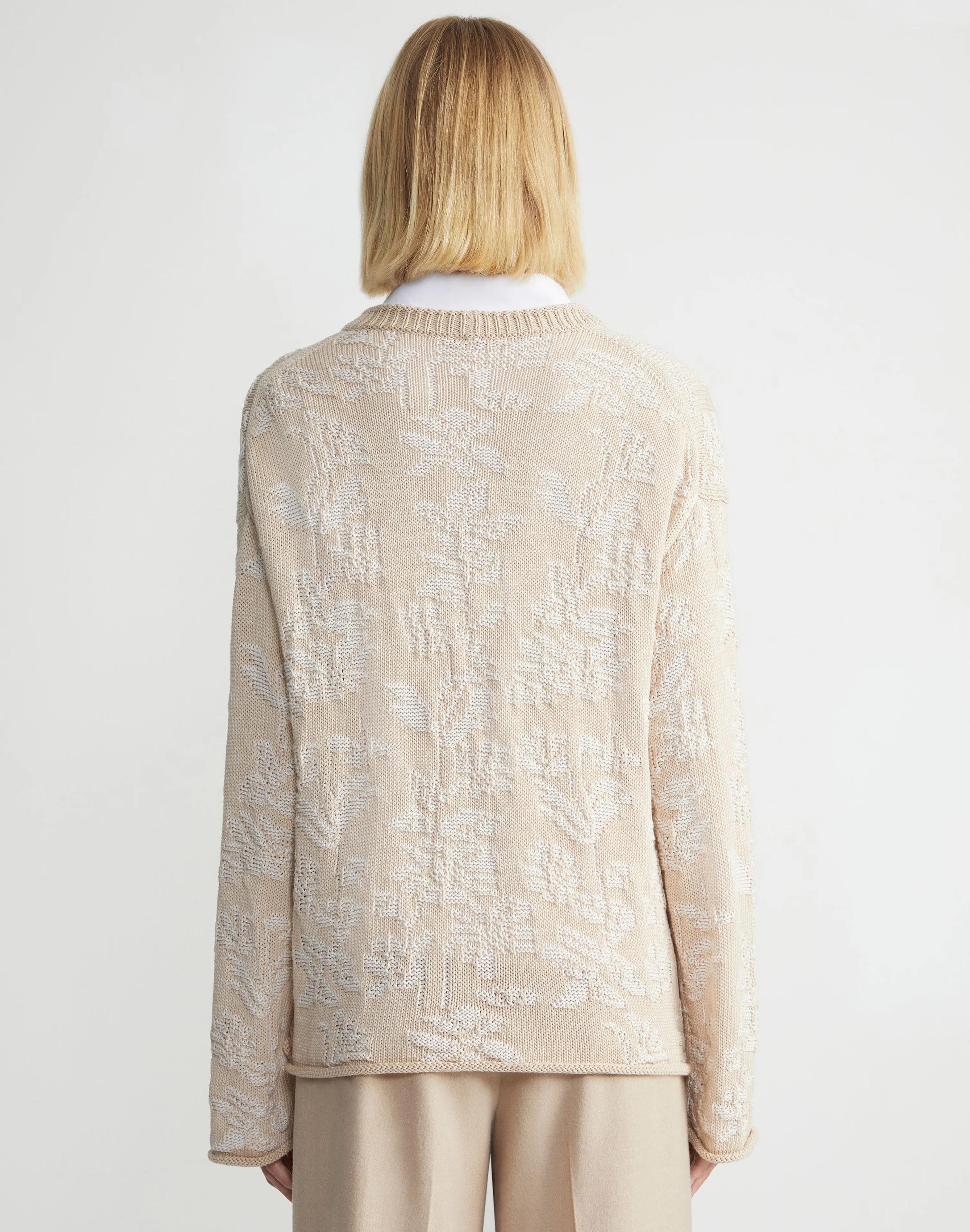 Flora Bloom Cotton-Silk Tape Textured Stitch Sweater