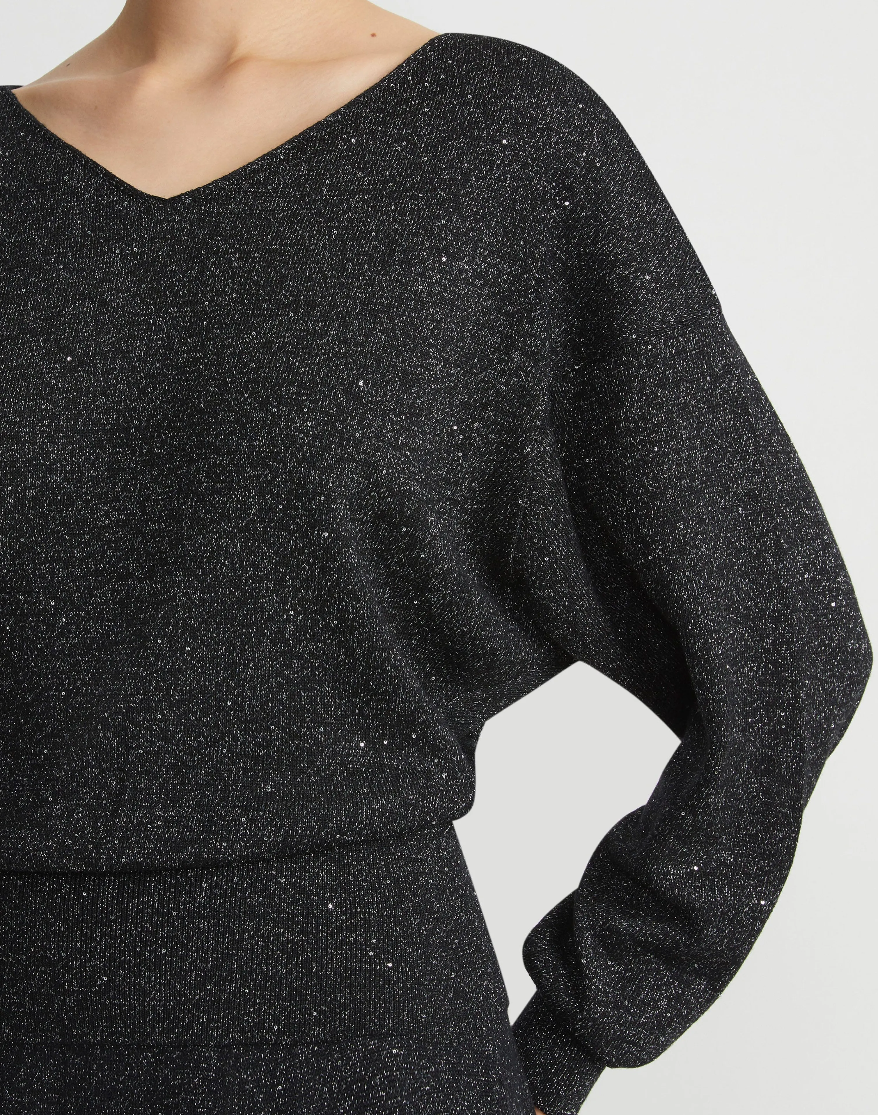 Merino Wool-Sequin Silk Blouson Sweater