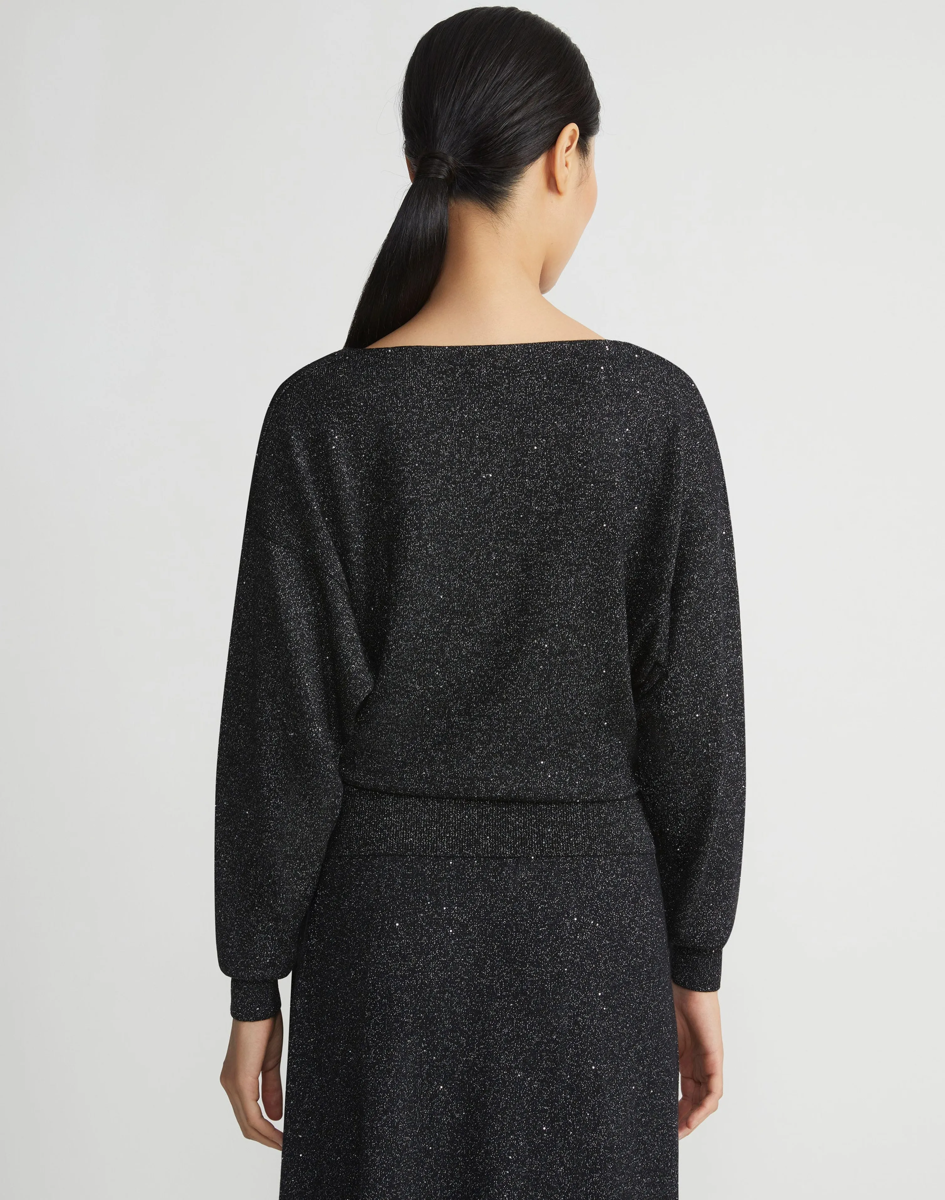 Merino Wool-Sequin Silk Blouson Sweater